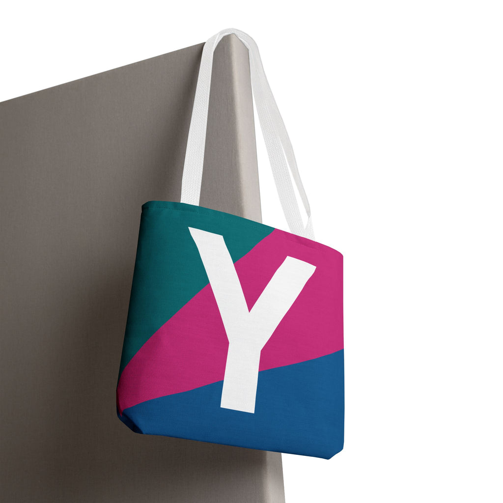 Monogram 'Y' Colorblock Tote Bag — Personalized Initial Y Shoulder Tote