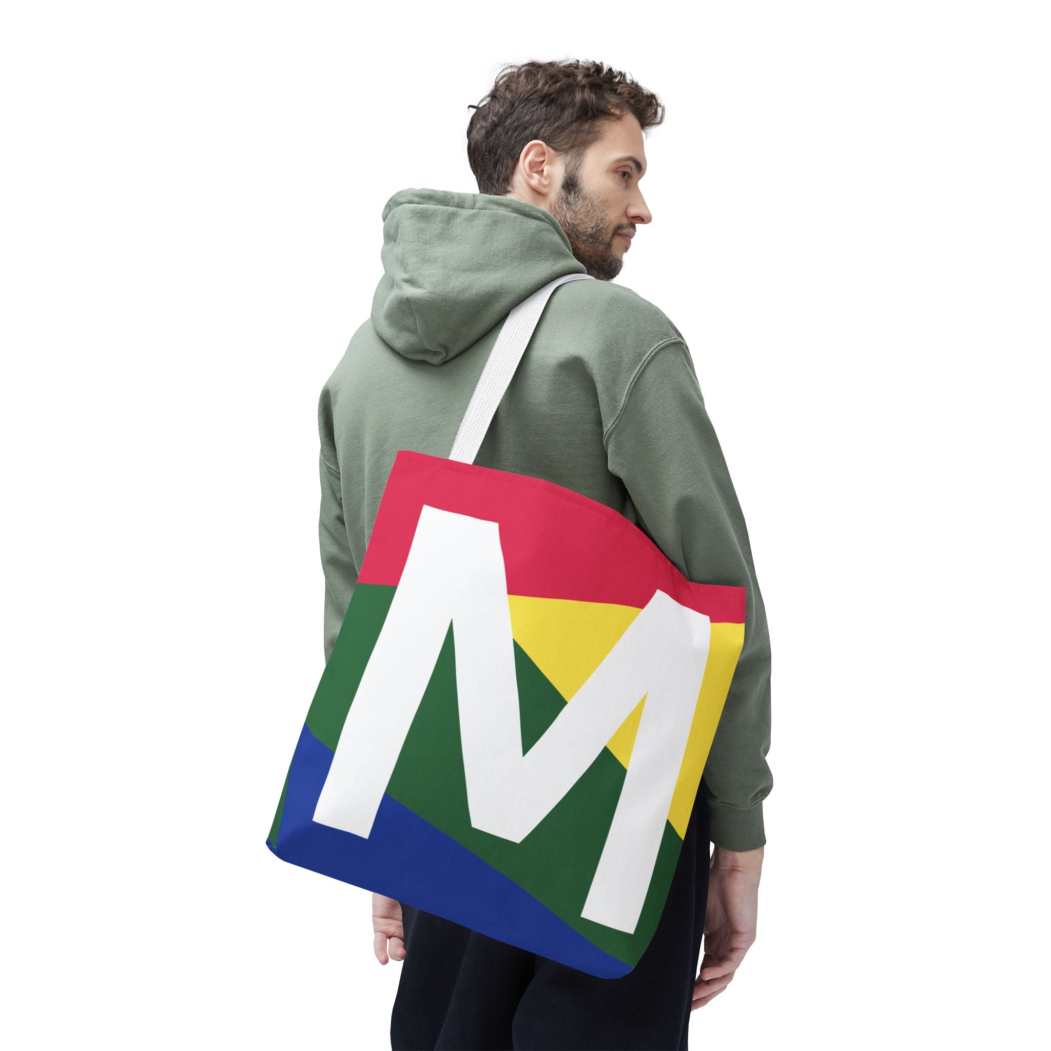 Monogram 'M' Colorblock Tote Bag — Personalized Initial M Shoulder Tote