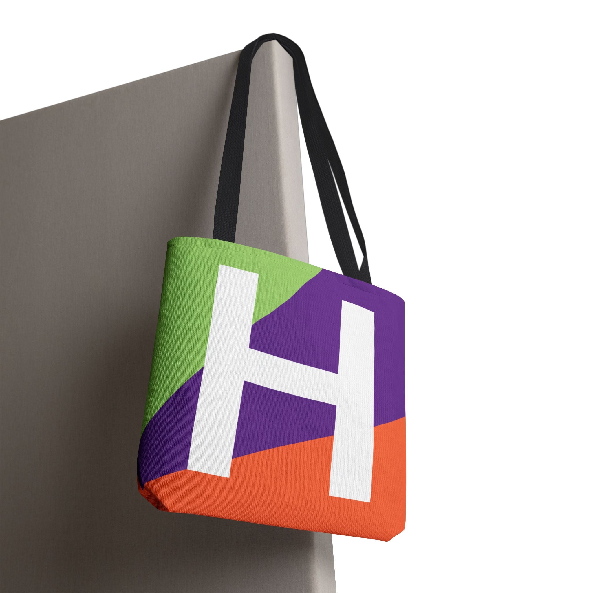 Monogram 'H' Colorblock Tote Bag — Personalized Initial H Shoulder Tote