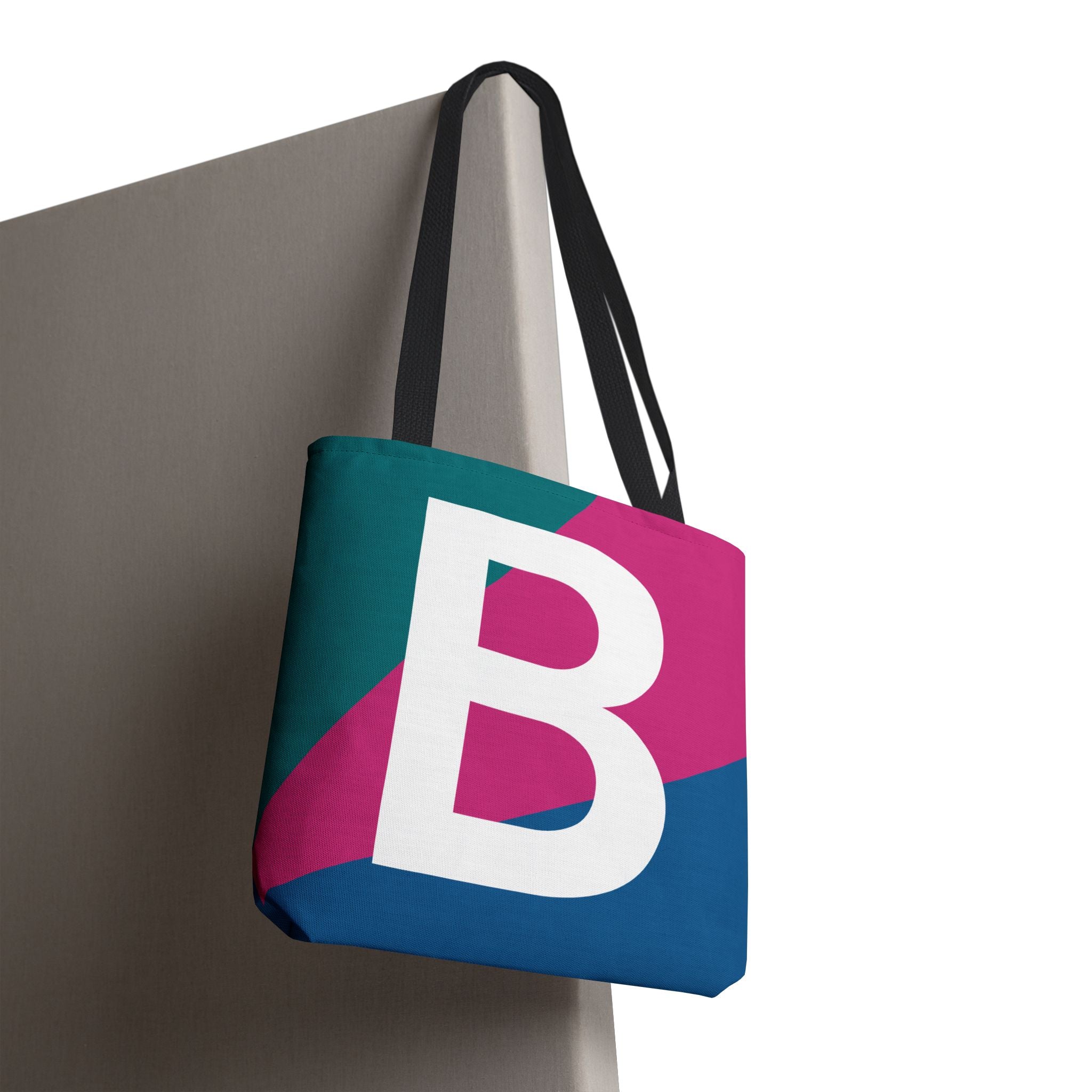 Monogram 'B' Colorblock Tote Bag — Personalized Initial B Shoulder Tote
