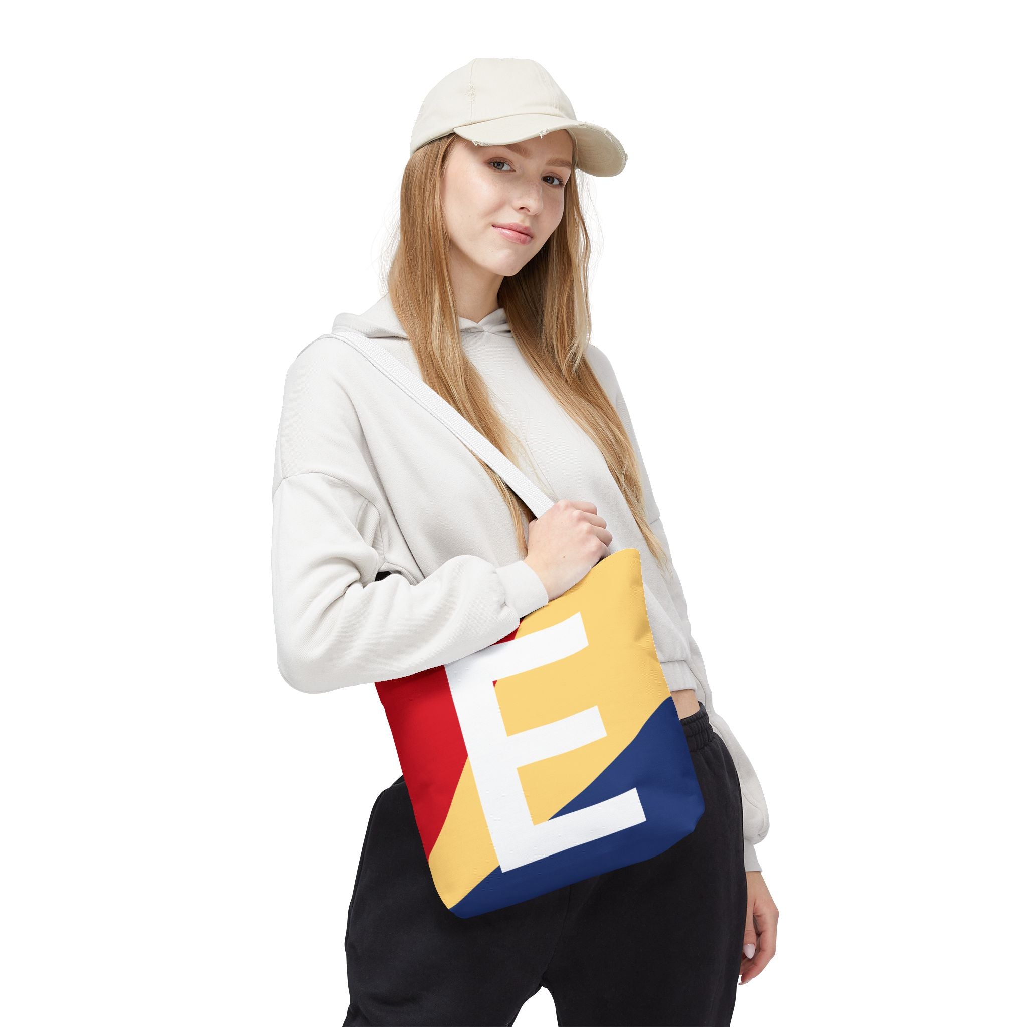 Monogram 'E' Colorblock Tote Bag — Personalized Initial E Shoulder Tote