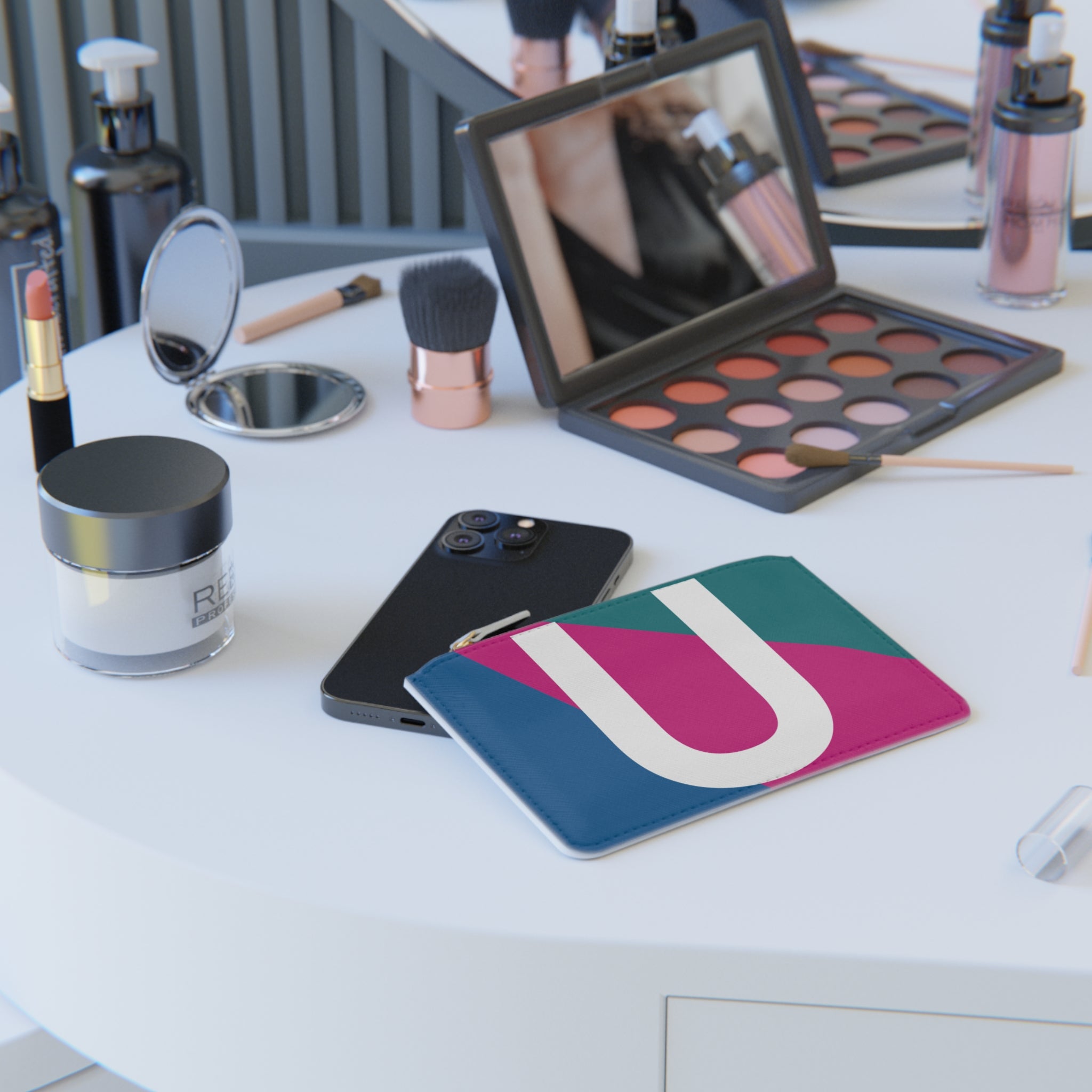 Initial U Mini Clutch — Colorblock Monogram Wristlet Wallet