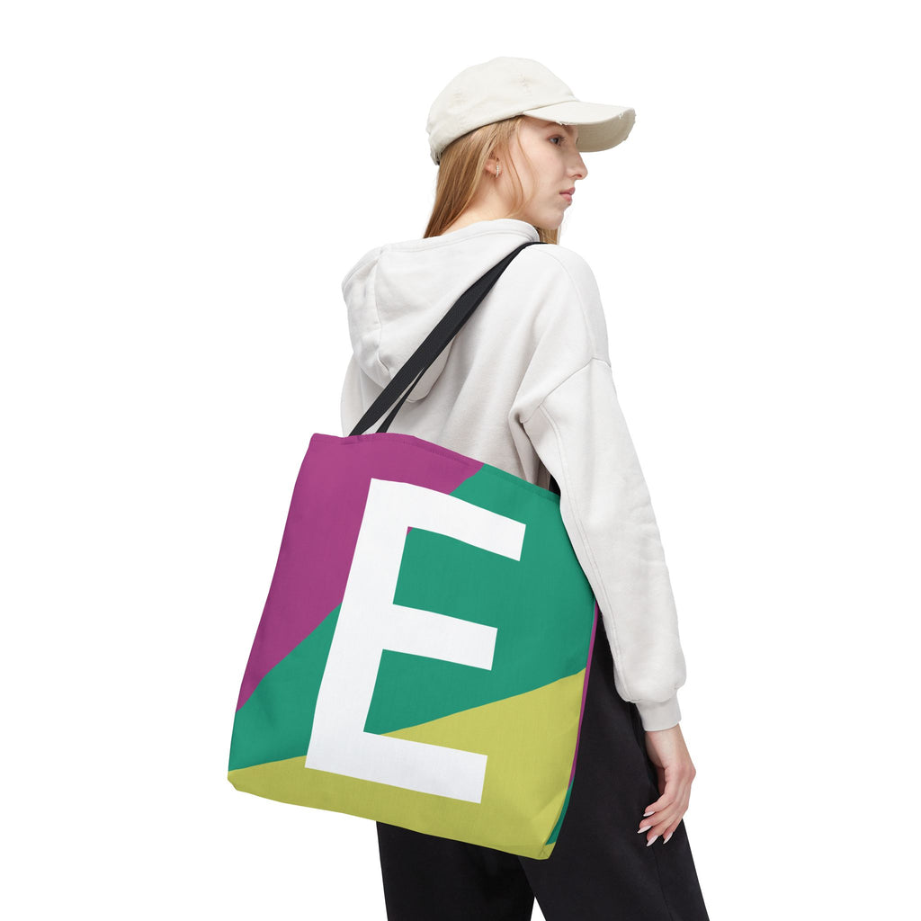 Monogram 'E' Colorblock Tote Bag — Personalized Initial E Shoulder Tote