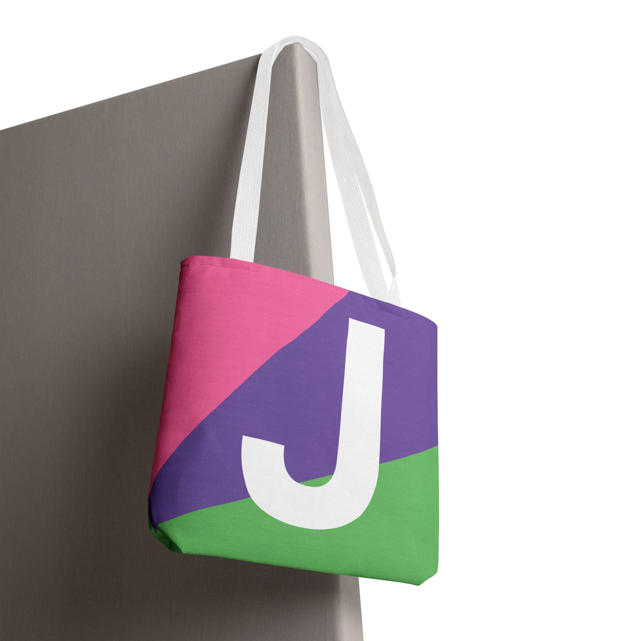 Monogram 'J' Colorblock Tote Bag — Personalized Initial J Shoulder Tote