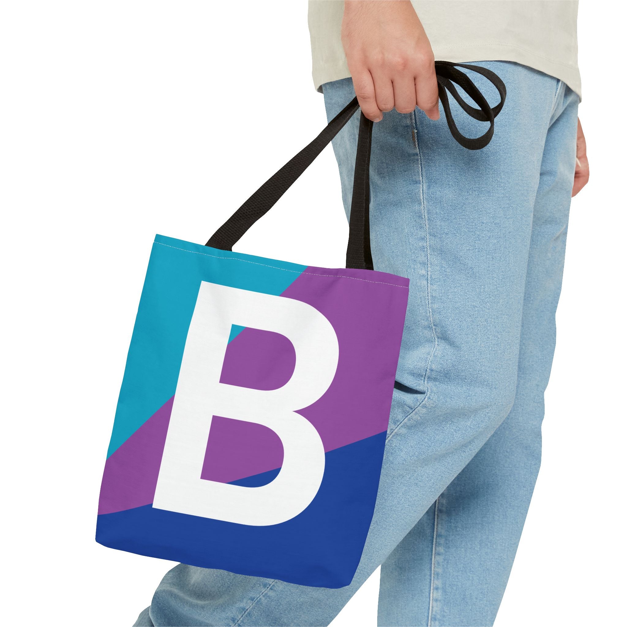 Monogram 'B' Colorblock Tote Bag — Personalized Initial B Shoulder Tote