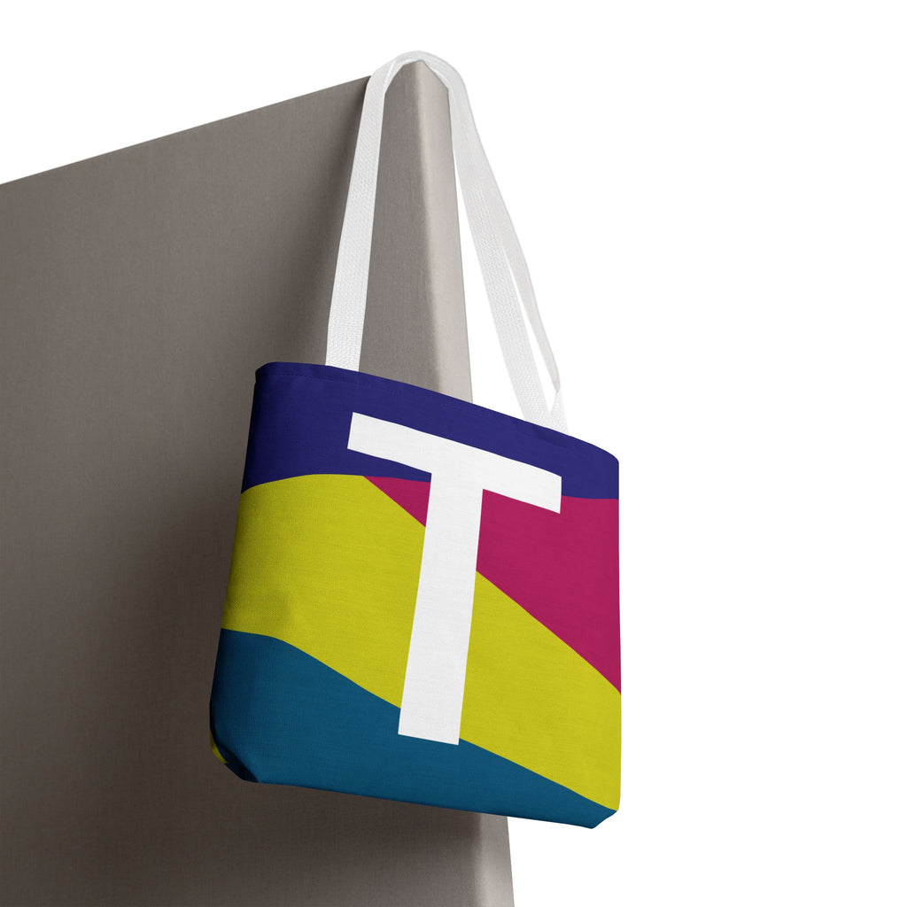 Monogram 'T' Colorblock Tote Bag — Personalized Initial T Shoulder Tote