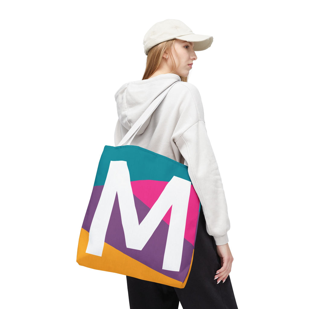 Monogram 'M' Colorblock Tote Bag — Personalized Initial M Shoulder Tote