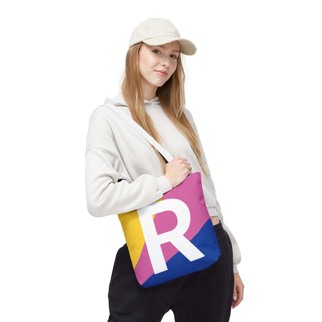 Monogram 'R' Colorblock Tote Bag — Personalized Initial R Shoulder Tote
