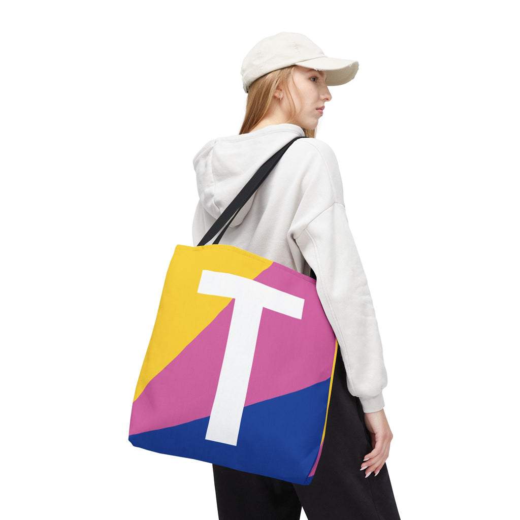 Monogram 'T' Colorblock Tote Bag — Personalized Initial T Shoulder Tote