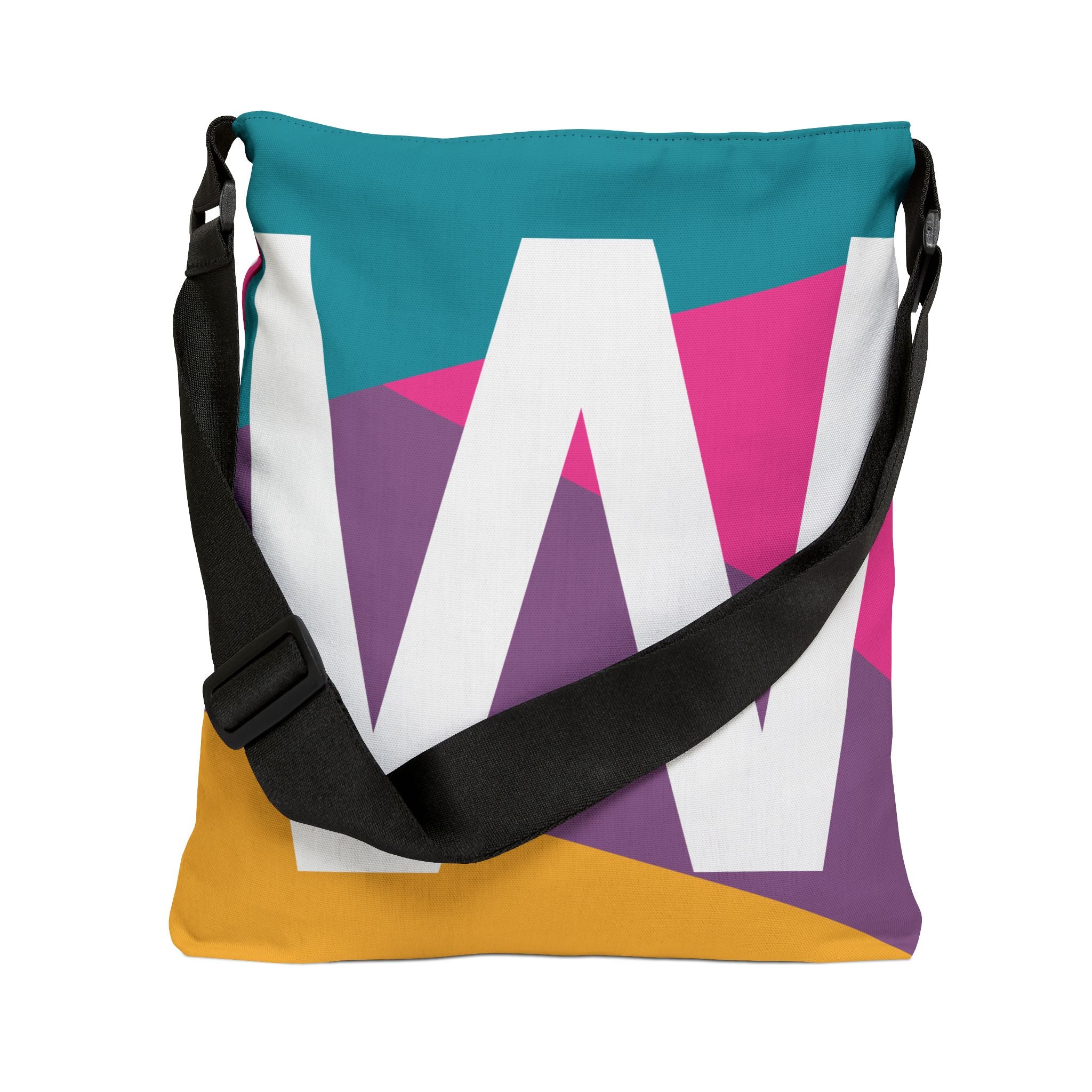 Initial Letter 'W' Colorblock Adjustable Tote Bag — Monogram Alphabet Shoulder Bag