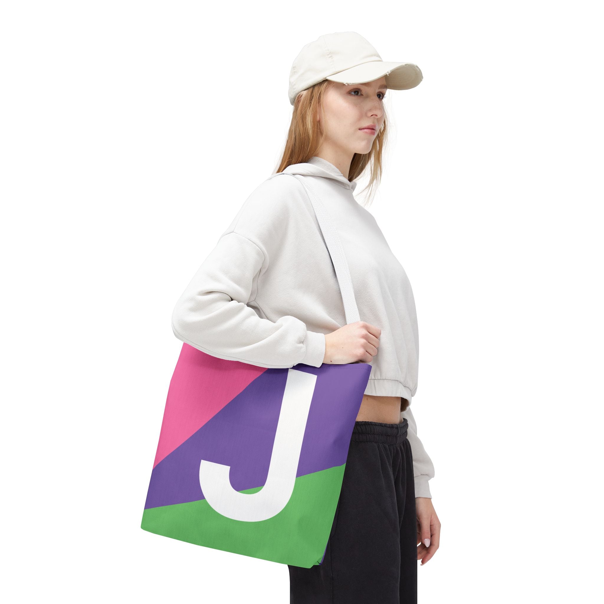 Monogram 'J' Colorblock Tote Bag — Personalized Initial J Shoulder Tote