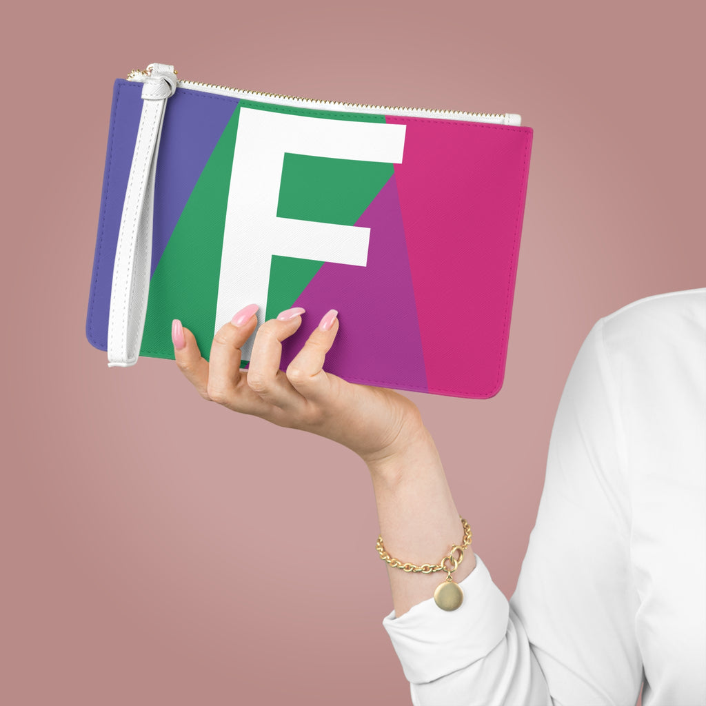 Monogram 'F' Colorblock Clutch Bag — Bold Geometric Wristlet for Everyday & Gifts