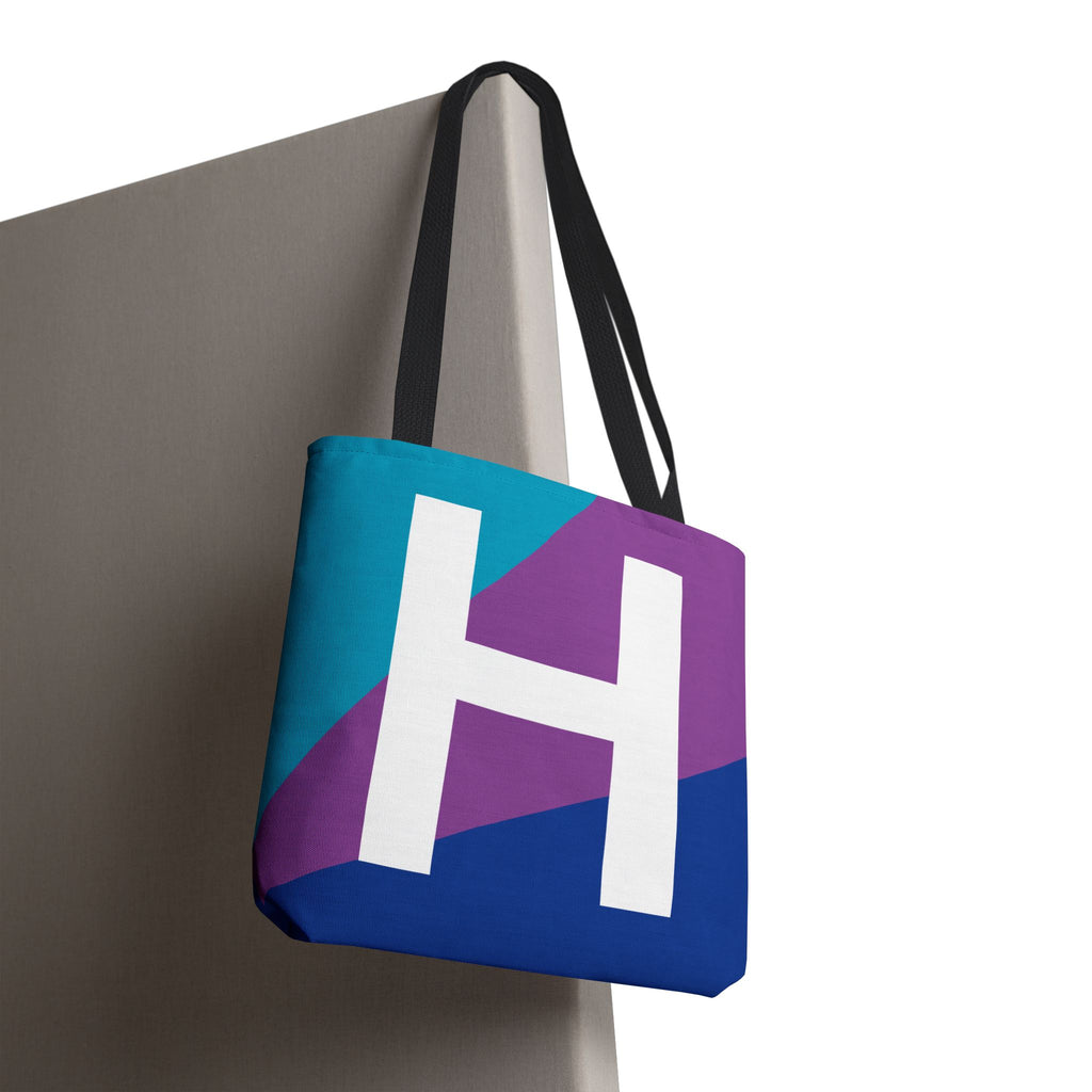 Monogram 'H' Colorblock Tote Bag — Personalized Initial H Shoulder Tote