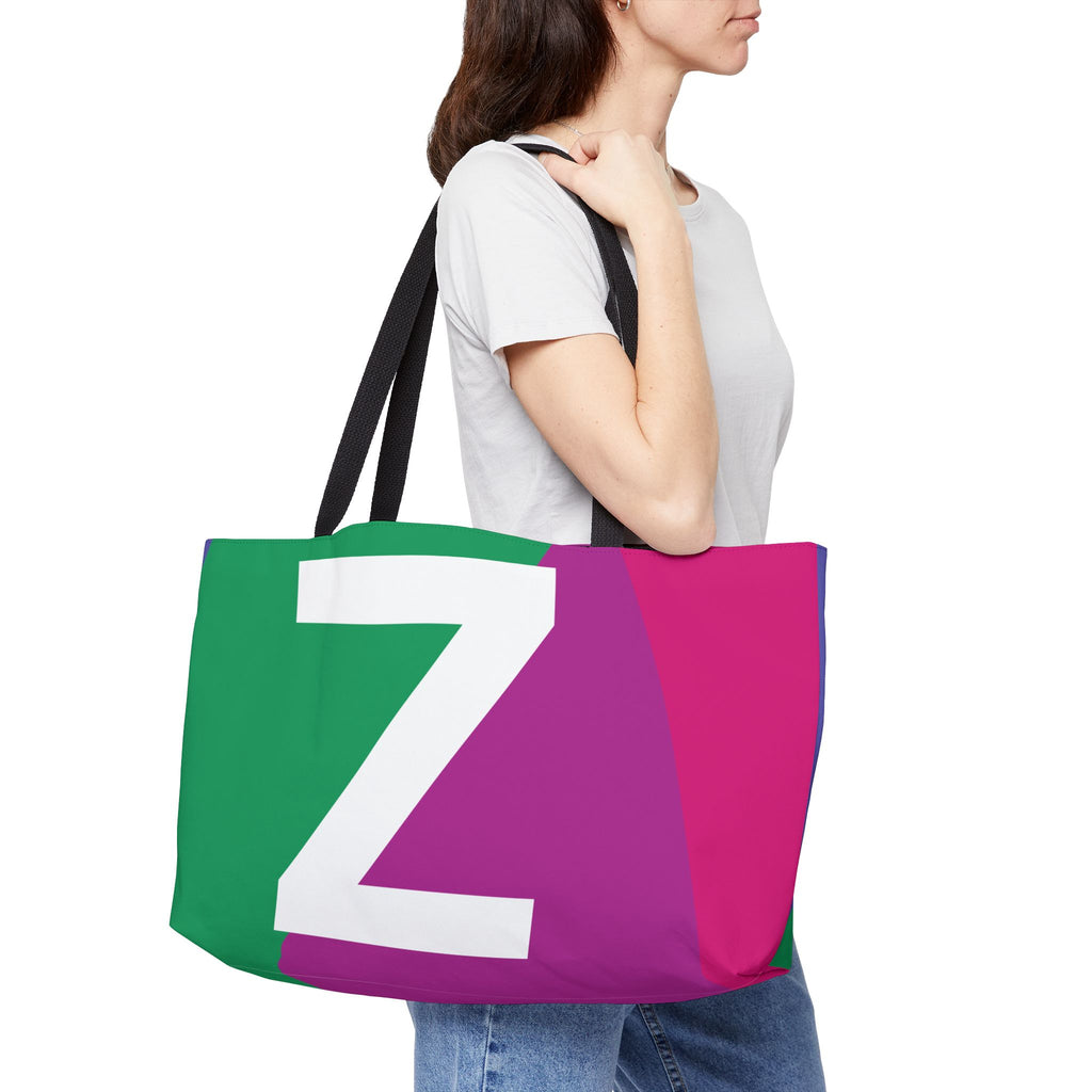 Personalized 'Z' Colorblock Tote Bag — Monogram Weekender Tote