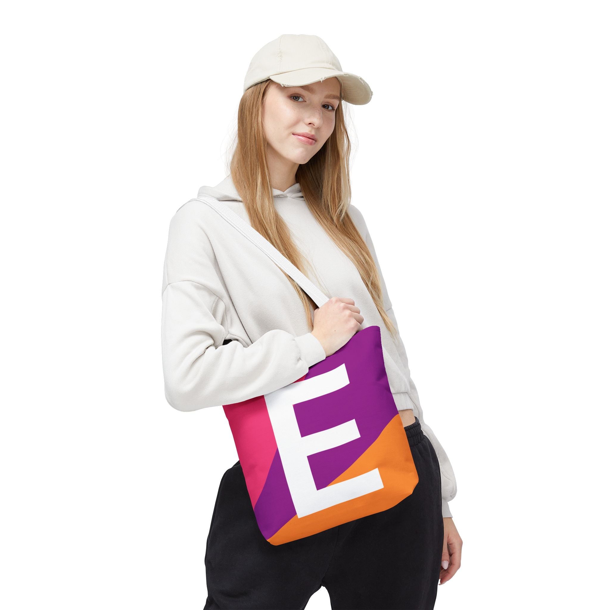 Monogram 'E' Colorblock Tote Bag — Personalized Initial E Shoulder Tote