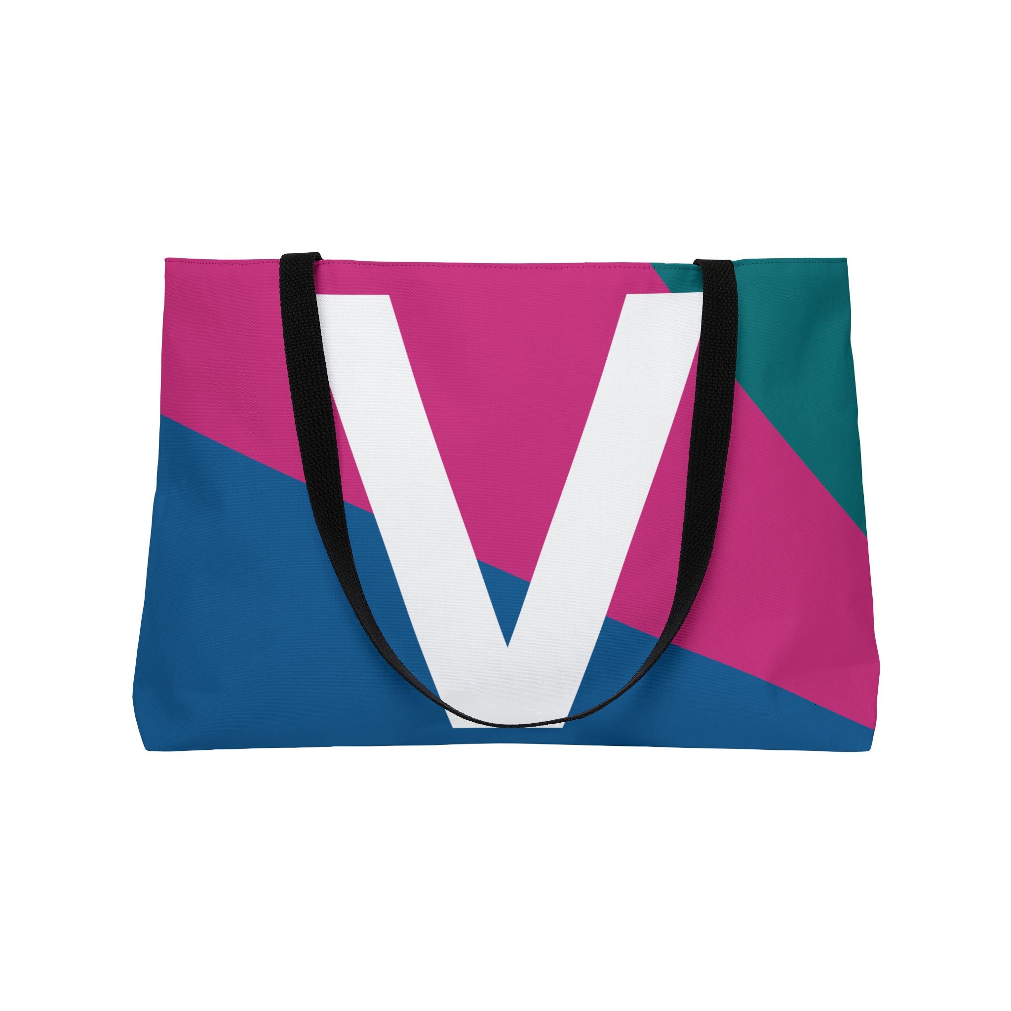 Personalized 'V' Colorblock Tote Bag — Monogram Weekender Tote