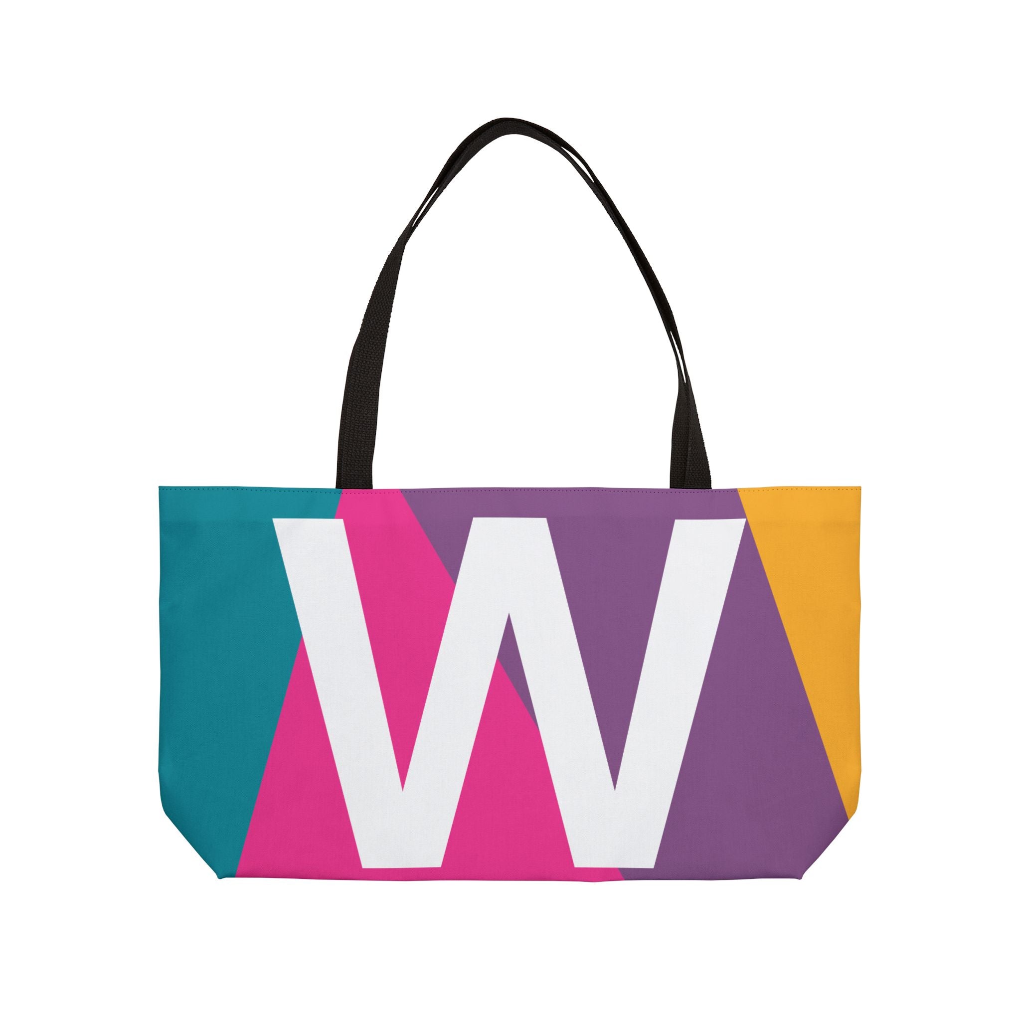 Personalized 'W' Colorblock Tote Bag — Monogram Weekender Tote