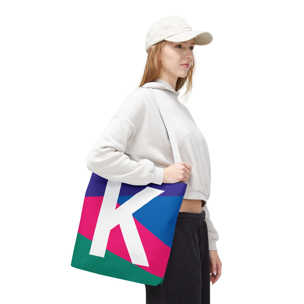 Monogram 'K' Colorblock Tote Bag — Personalized Initial K Shoulder Tote
