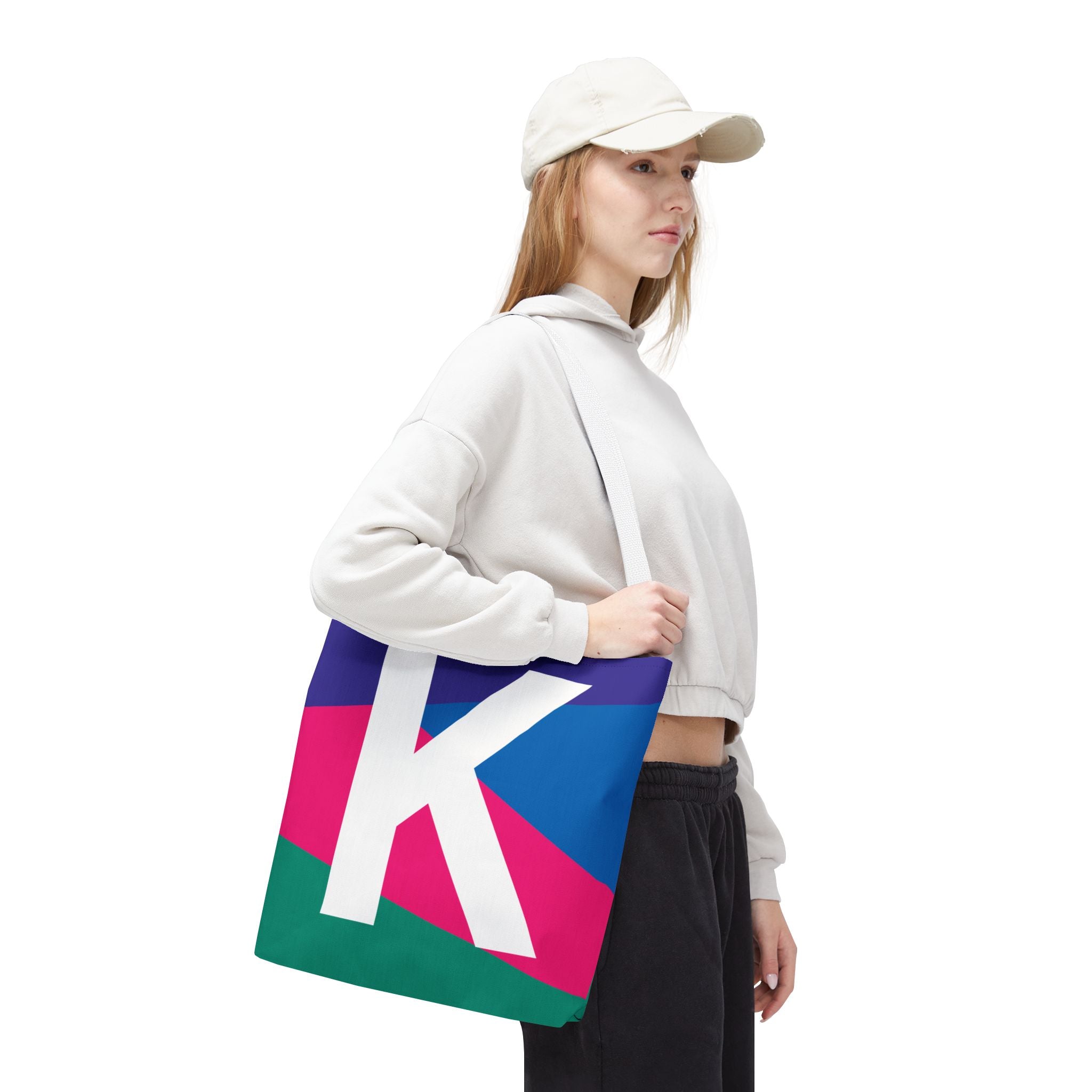Monogram 'K' Colorblock Tote Bag — Personalized Initial K Shoulder Tote