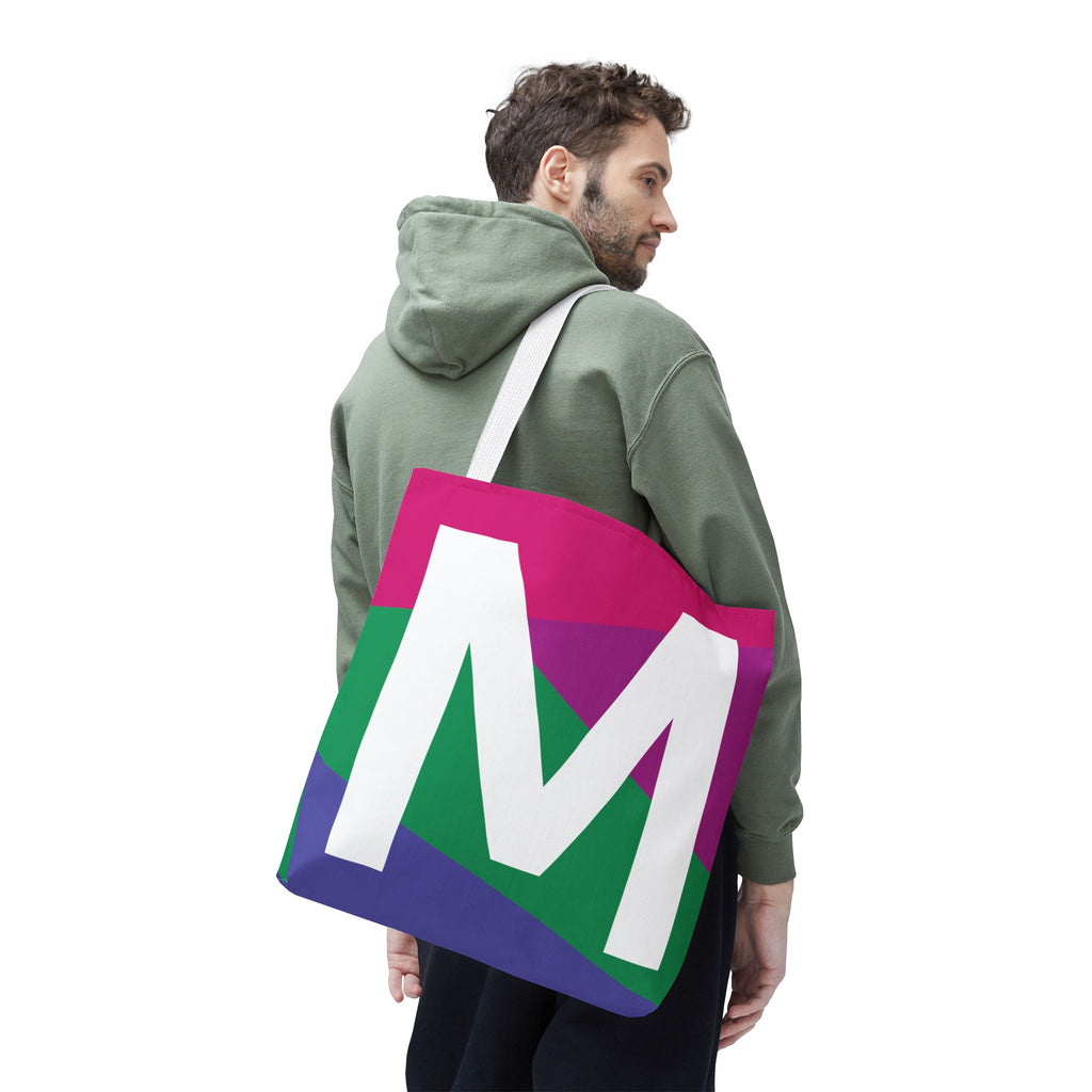 Monogram 'M' Colorblock Tote Bag — Personalized Initial M Shoulder Tote