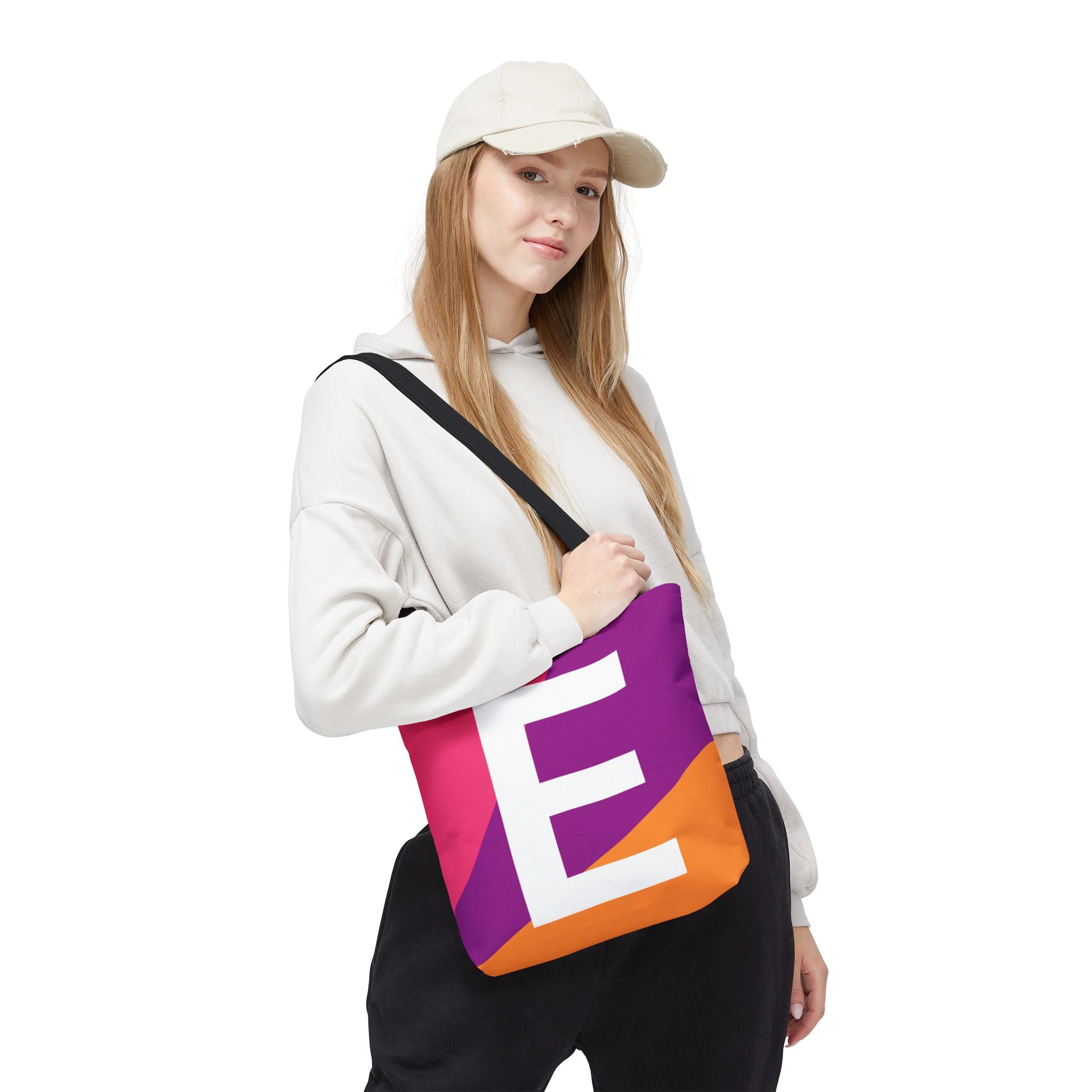 Monogram 'E' Colorblock Tote Bag — Personalized Initial E Shoulder Tote