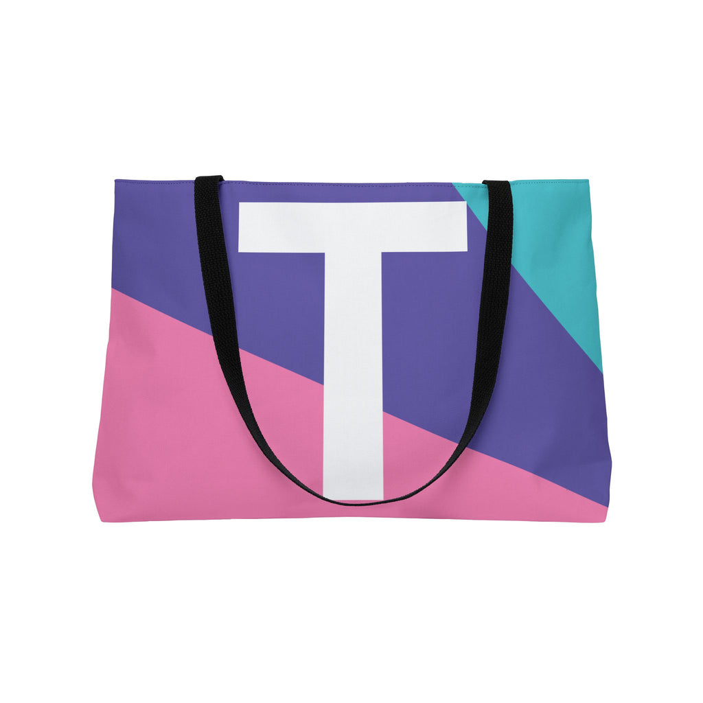 Personalized 'T' Colorblock Tote Bag — Monogram Weekender Tote