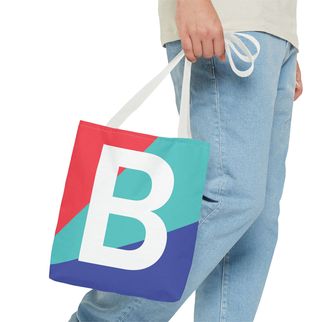 Monogram 'B' Colorblock Tote Bag — Personalized Initial B Shoulder Tote