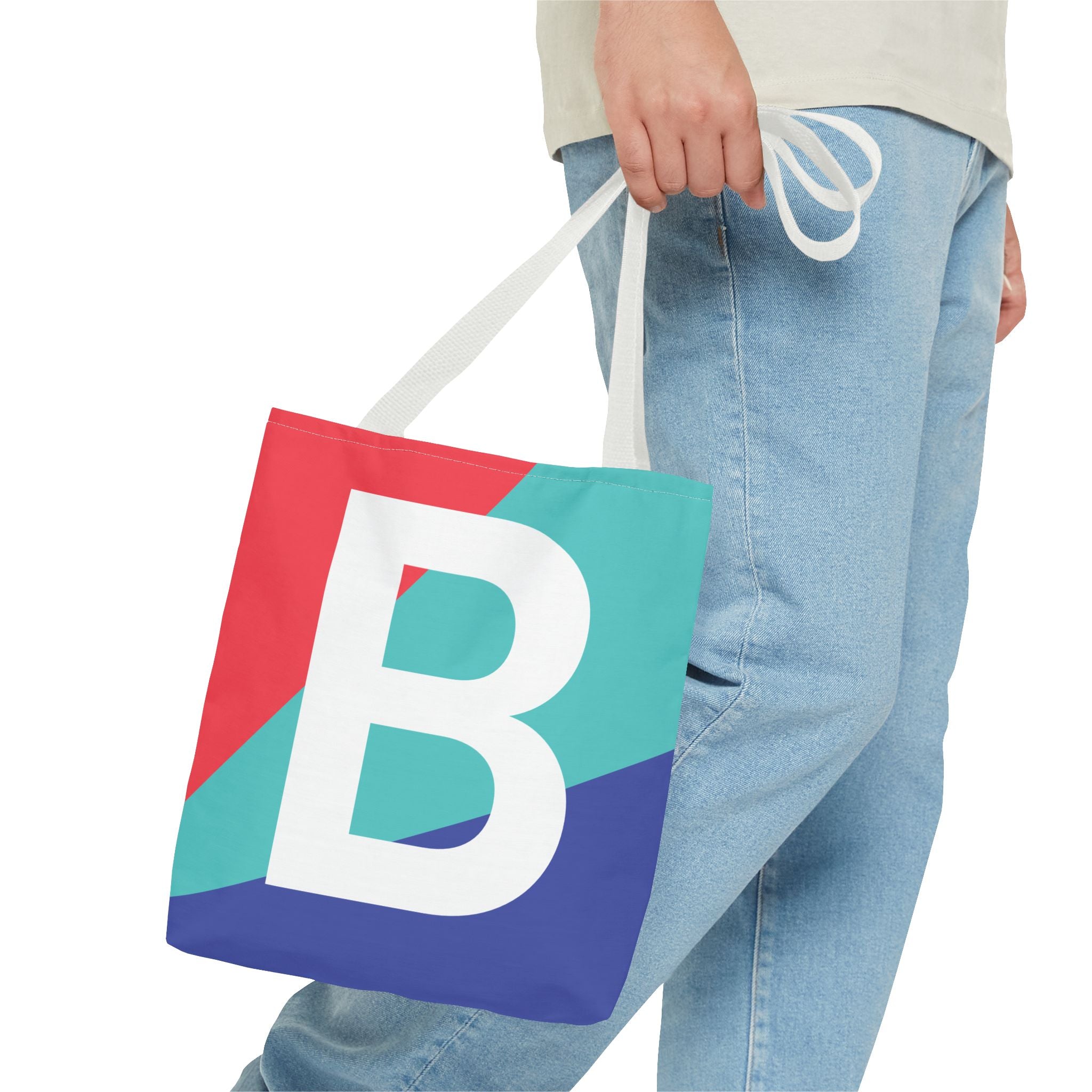 Monogram 'B' Colorblock Tote Bag — Personalized Initial B Shoulder Tote
