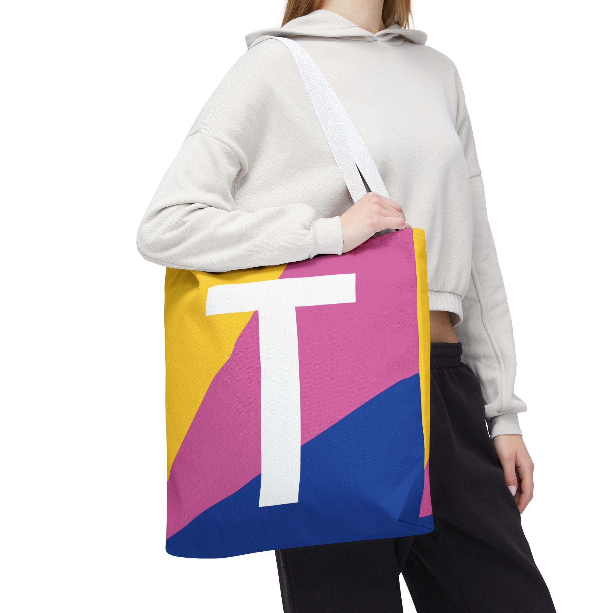 Monogram 'T' Colorblock Tote Bag — Personalized Initial T Shoulder Tote