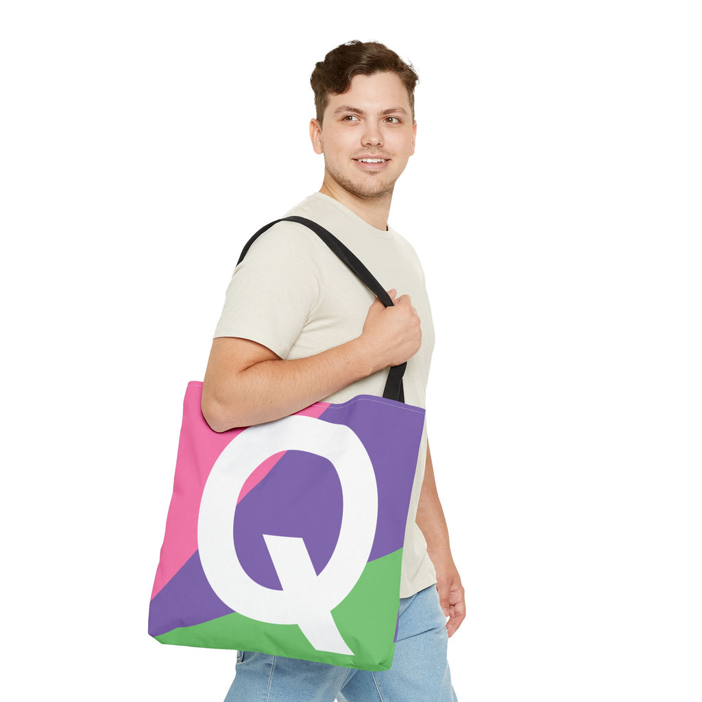 Monogram 'Q' Colorblock Tote Bag — Personalized Initial Q Shoulder Tote