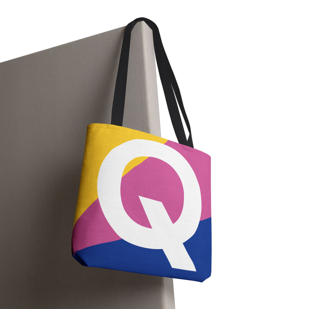 Monogram 'Q' Colorblock Tote Bag — Personalized Initial Q Shoulder Tote