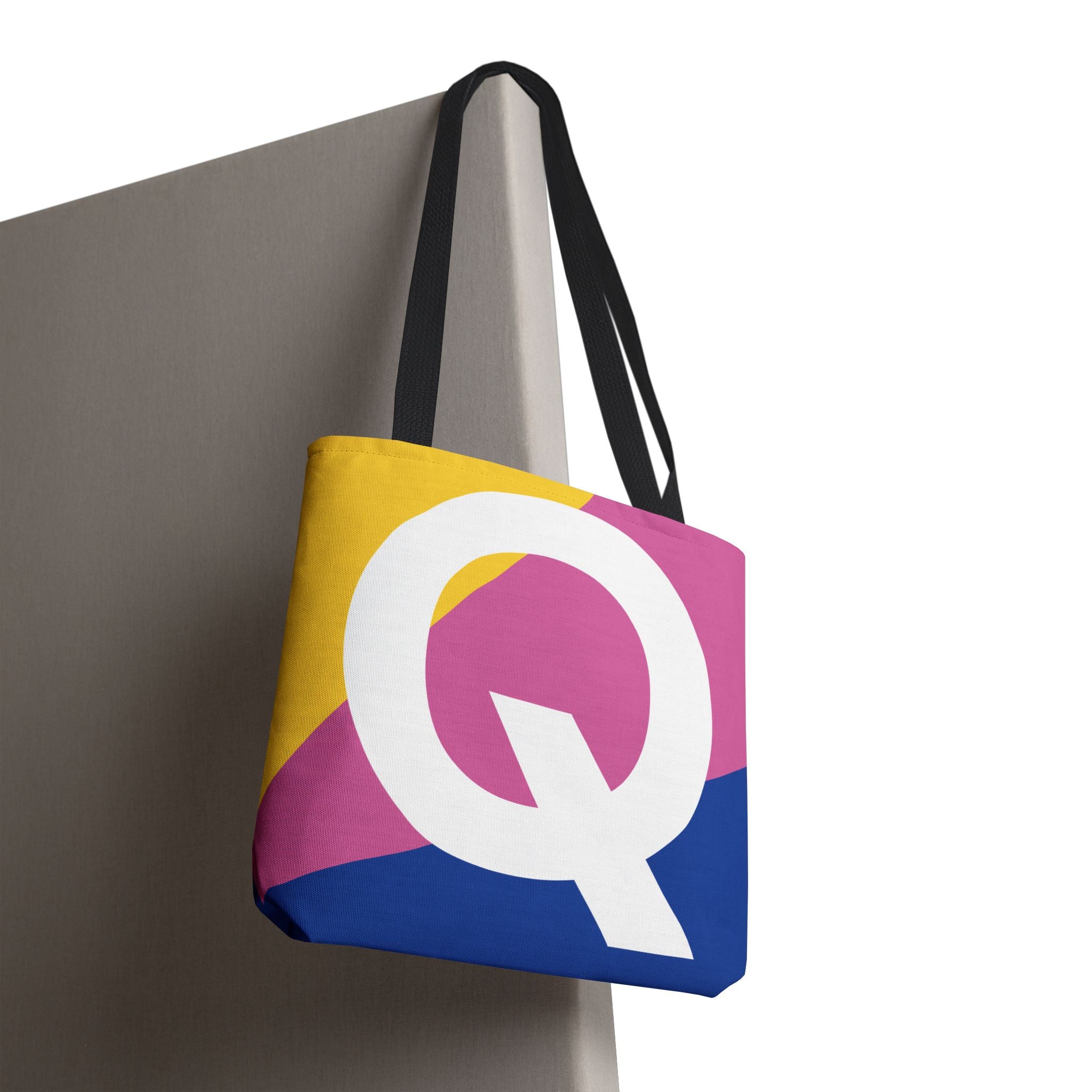 Monogram 'Q' Colorblock Tote Bag — Personalized Initial Q Shoulder Tote