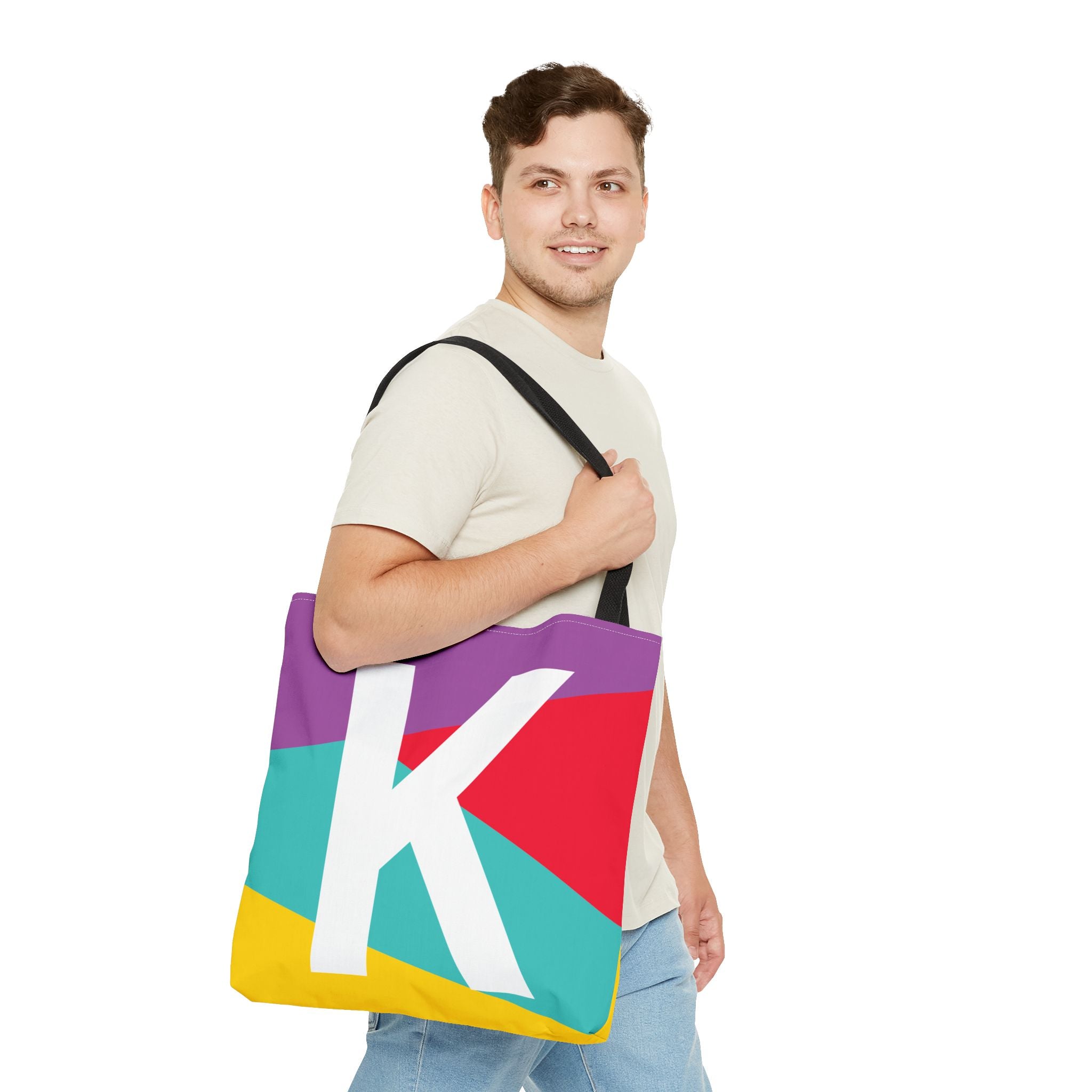 Monogram 'K' Colorblock Tote Bag — Personalized Initial K Shoulder Tote