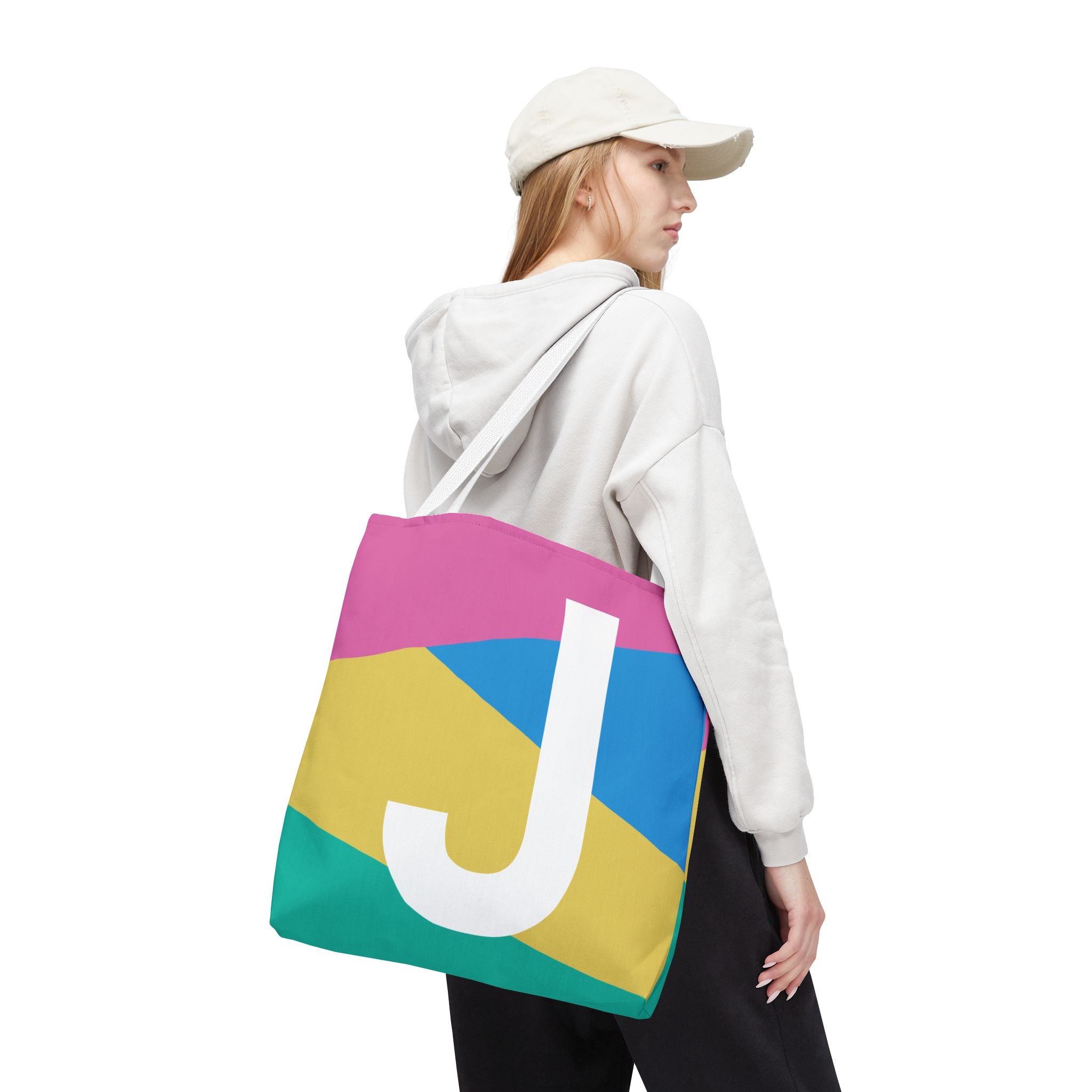 Monogram 'J' Colorblock Tote Bag — Personalized Initial J Shoulder Tote