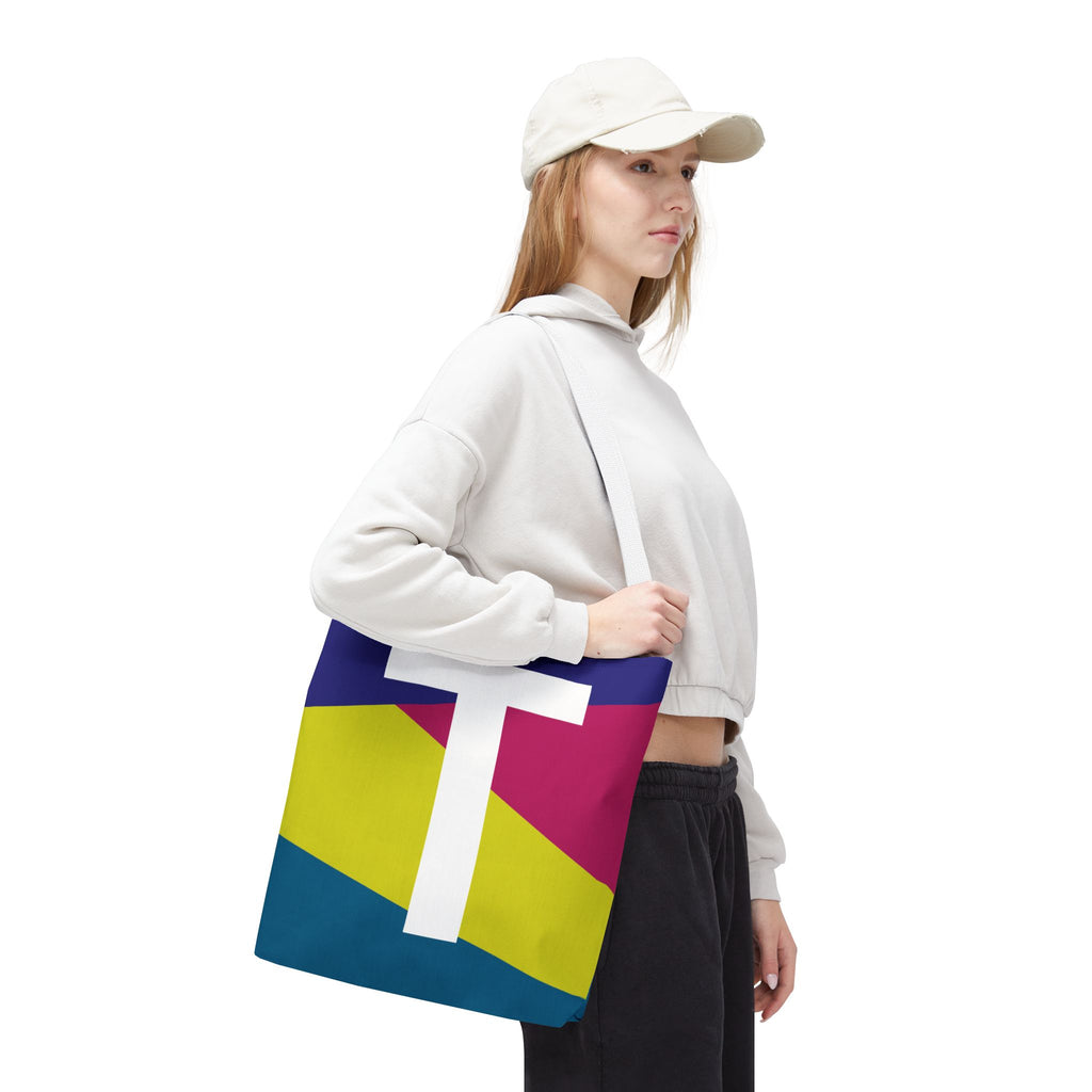 Monogram 'T' Colorblock Tote Bag — Personalized Initial T Shoulder Tote