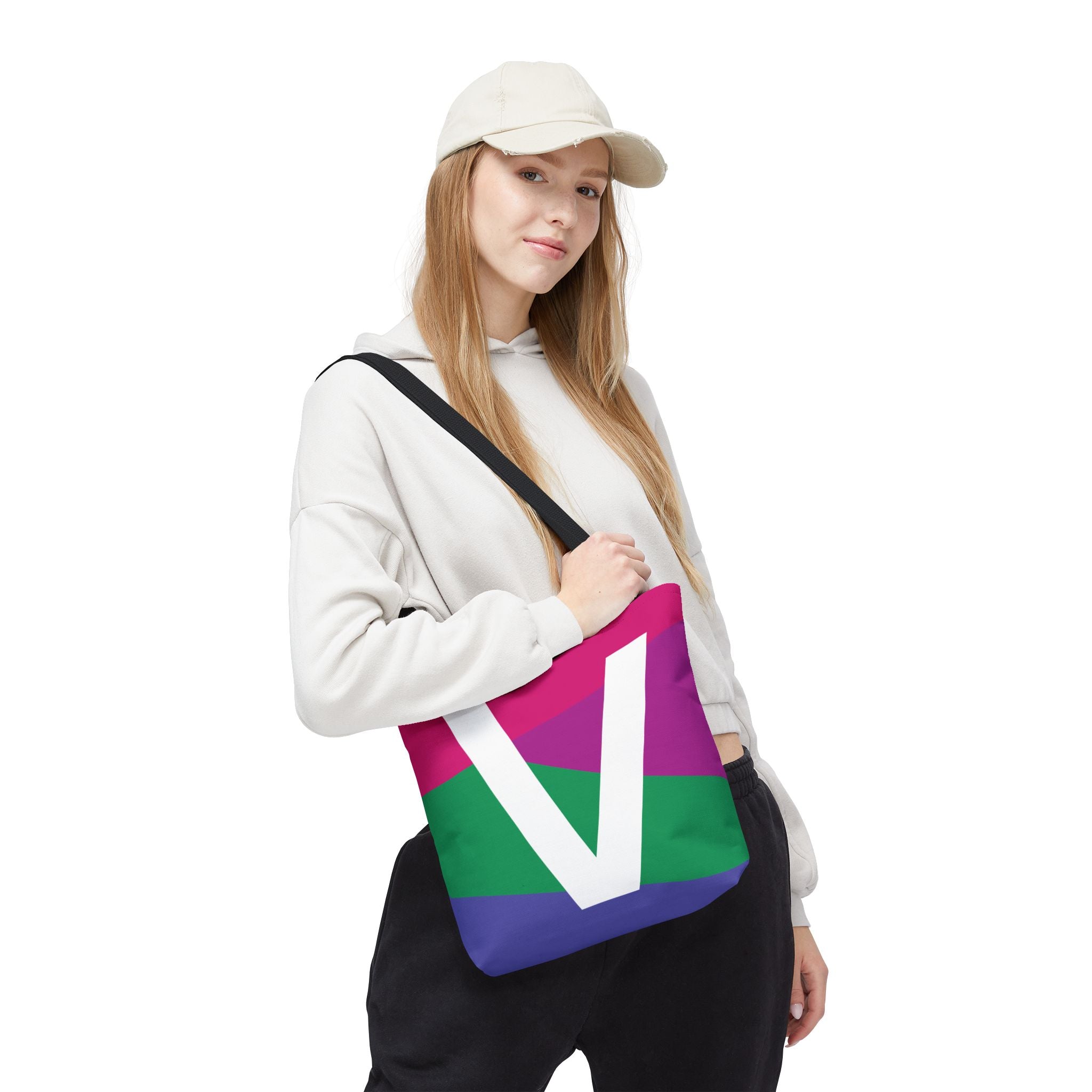 Monogram 'V' Colorblock Tote Bag — Personalized Initial V Shoulder Tote