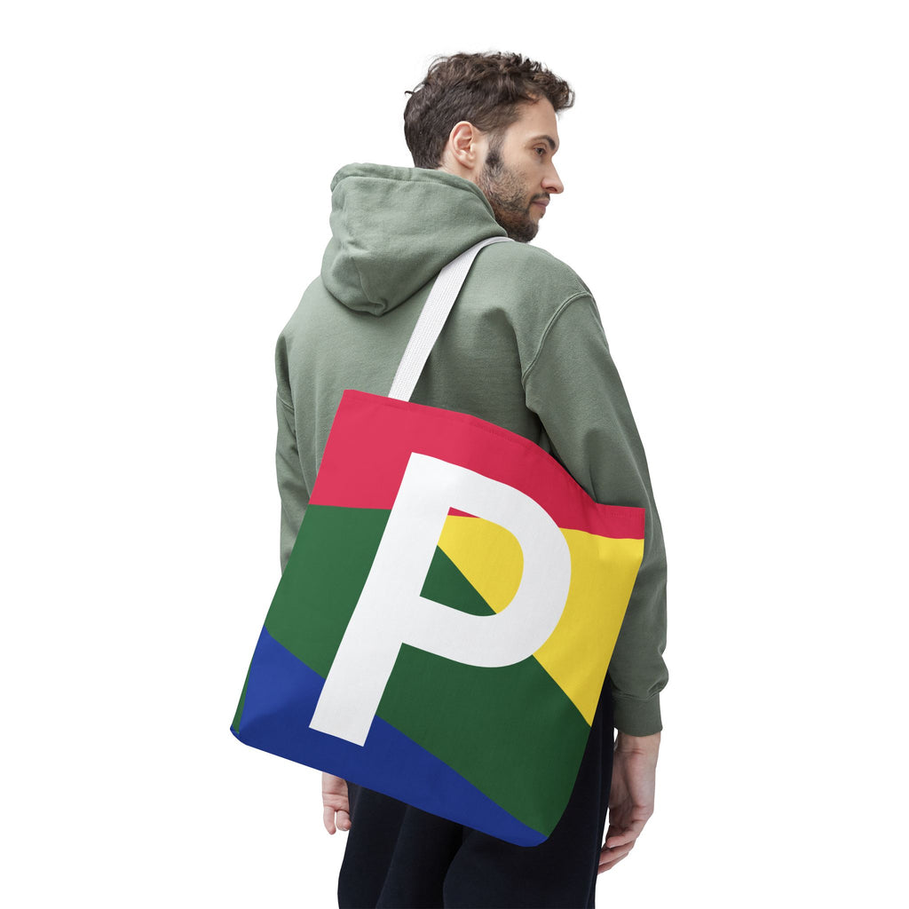 Monogram 'P' Colorblock Tote Bag — Personalized Initial P Shoulder Tote