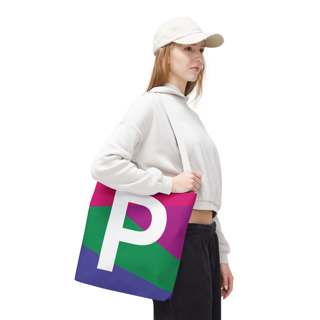 Monogram 'P' Colorblock Tote Bag — Personalized Initial P Shoulder Tote