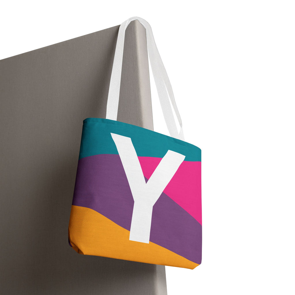Monogram 'Y' Colorblock Tote Bag — Personalized Initial Y Shoulder Tote