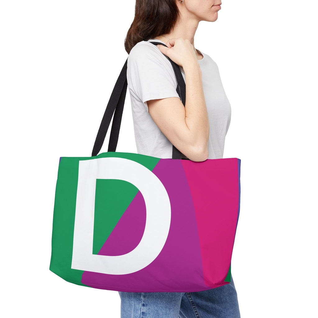 Personalized 'D' Colorblock Tote Bag — Monogram Weekender Tote