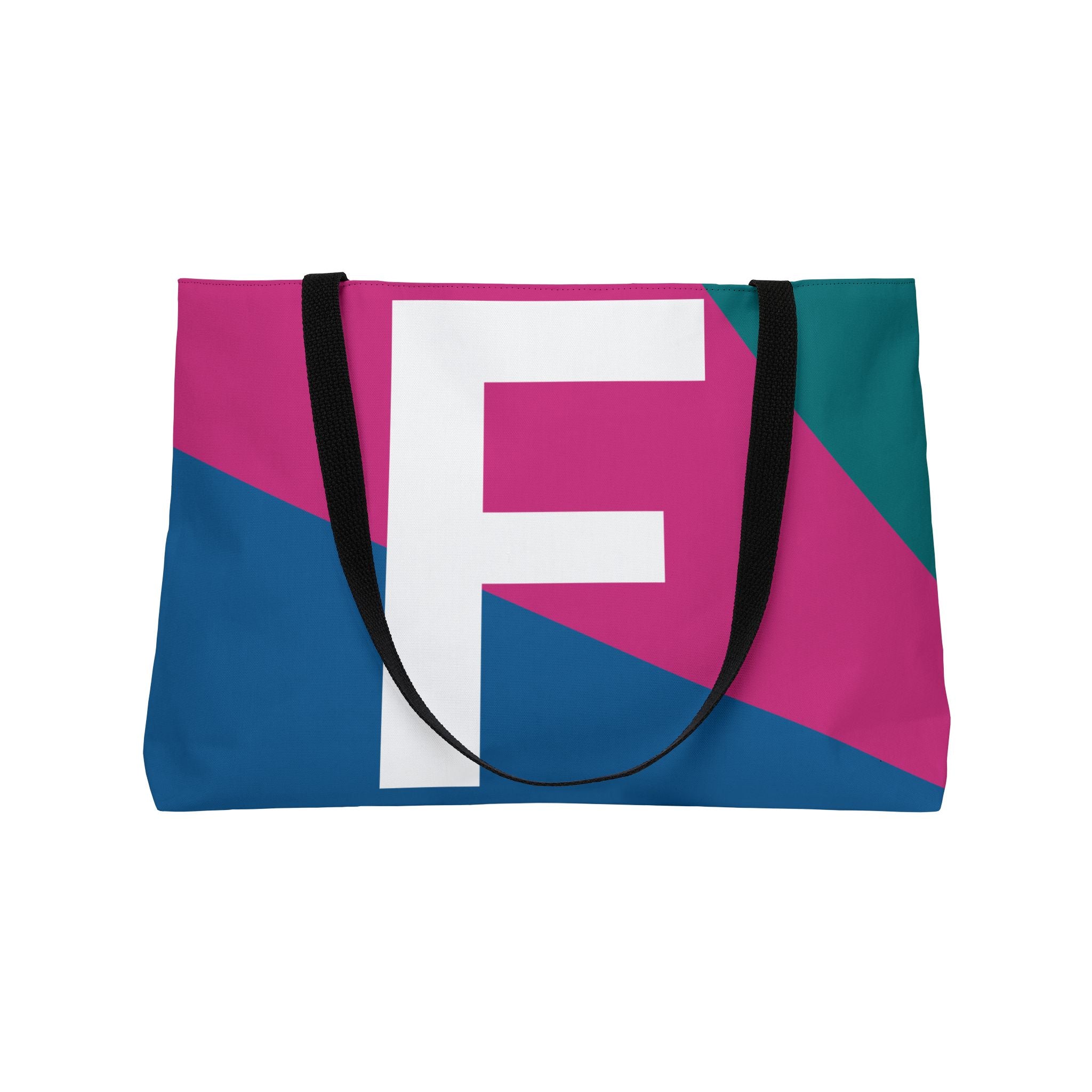Personalized 'F' Colorblock Tote Bag — Monogram Weekender Tote