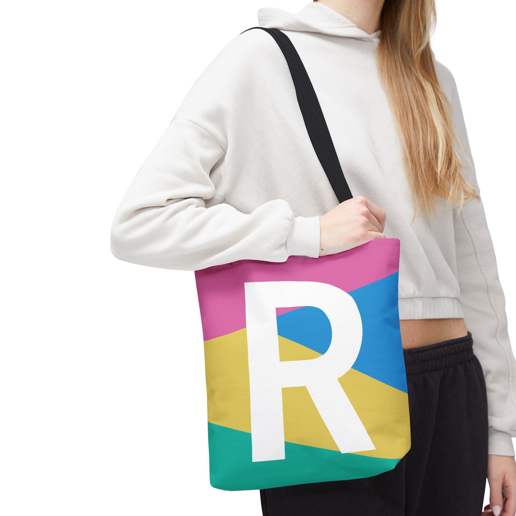 Monogram 'R' Colorblock Tote Bag — Personalized Initial R Shoulder Tote