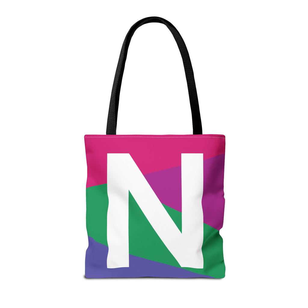 Monogram 'N' Colorblock Tote Bag — Personalized Initial N Shoulder Tote