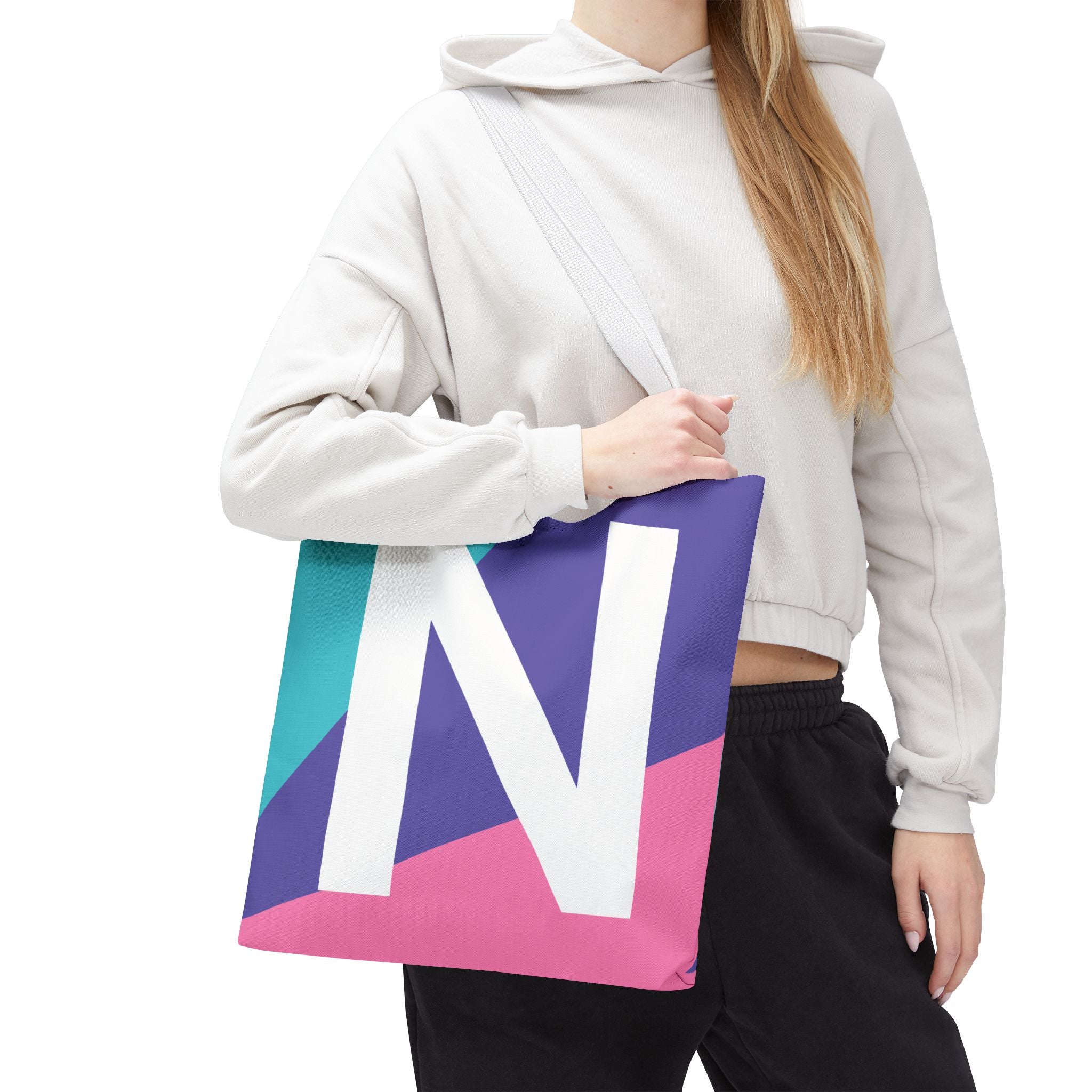 Monogram 'N' Colorblock Tote Bag — Personalized Initial N Shoulder Tote