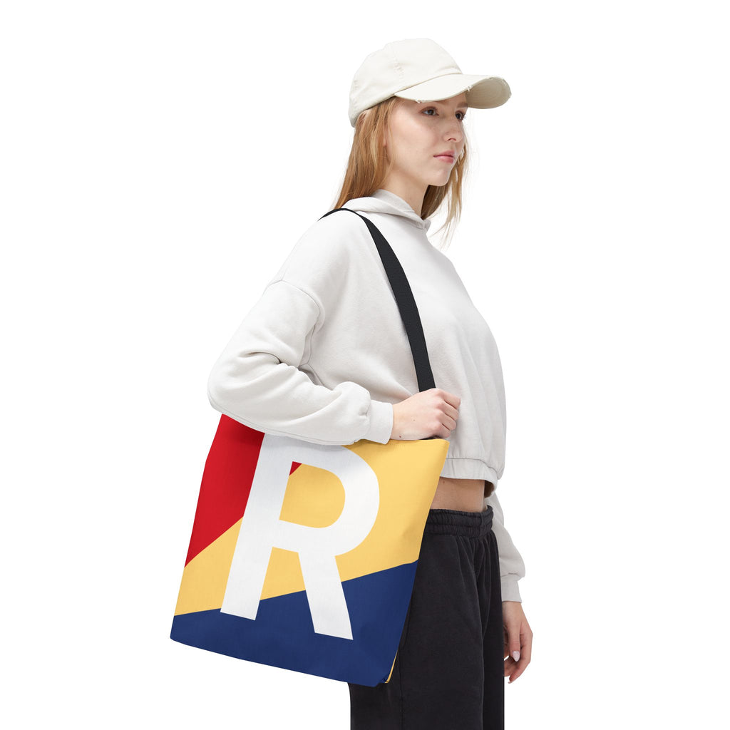 Monogram 'R' Colorblock Tote Bag — Personalized Initial R Shoulder Tote