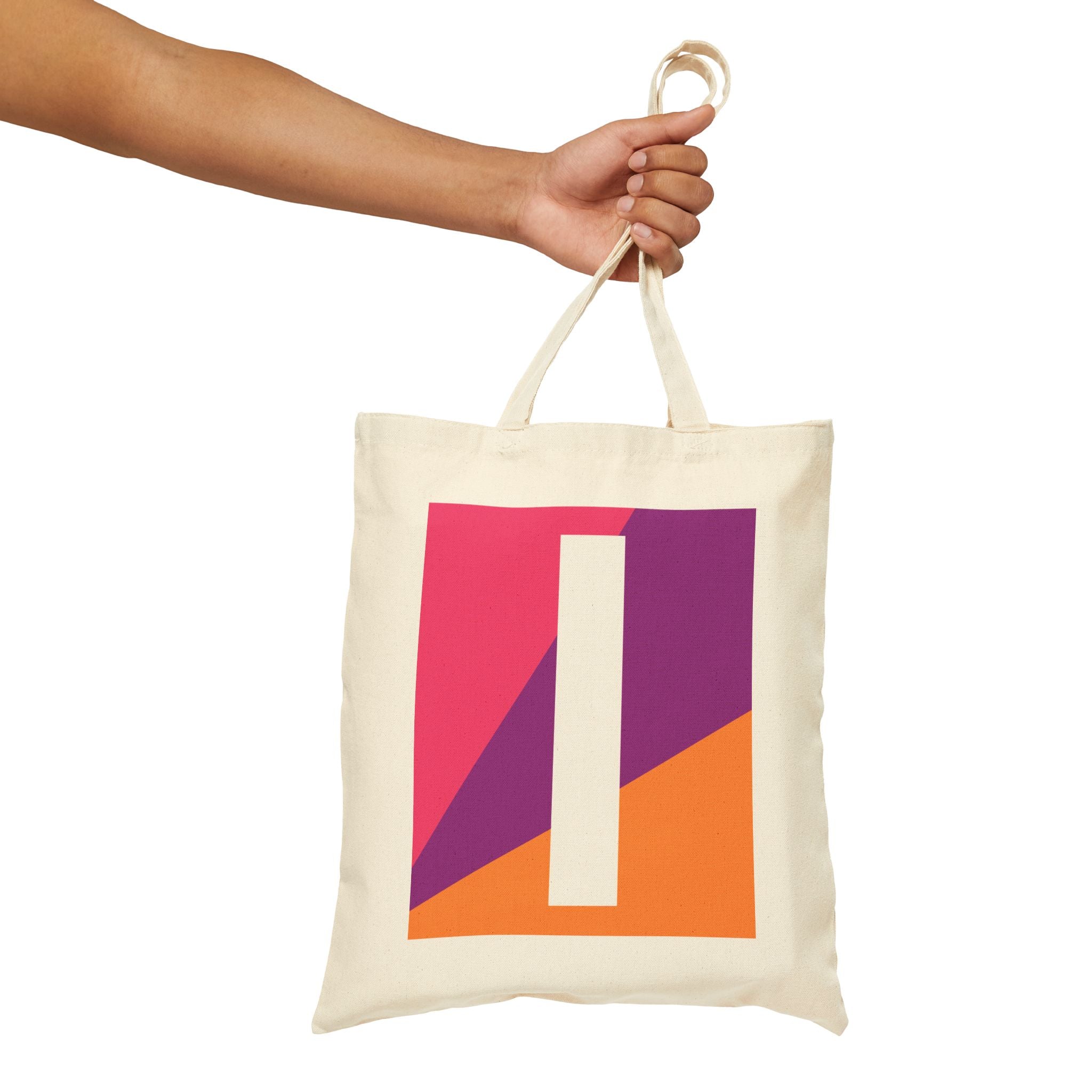Initial I Colorblock Canvas Tote Bag — Monogram Letter I Reusable Grocery Tote