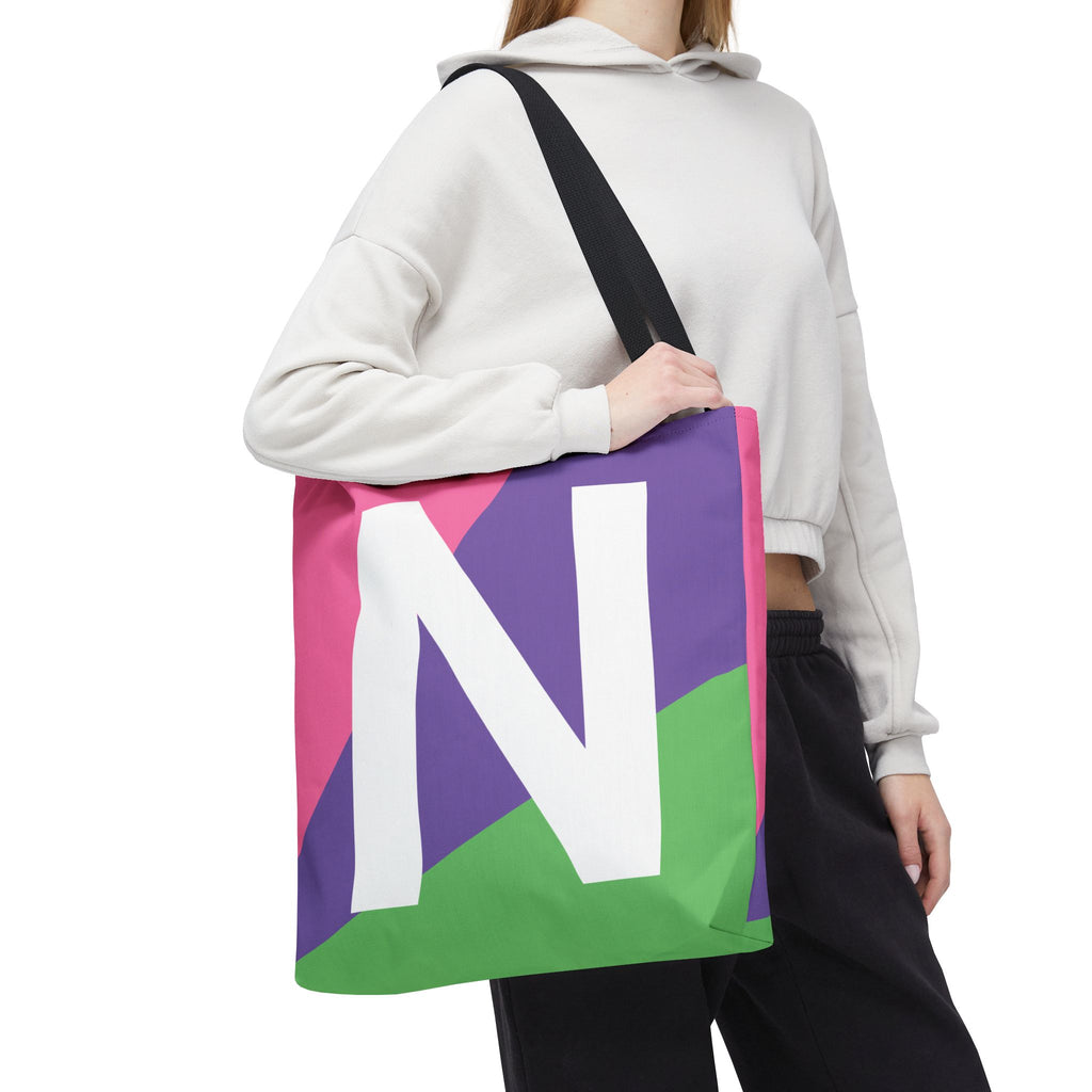 Monogram 'N' Colorblock Tote Bag — Personalized Initial N Shoulder Tote