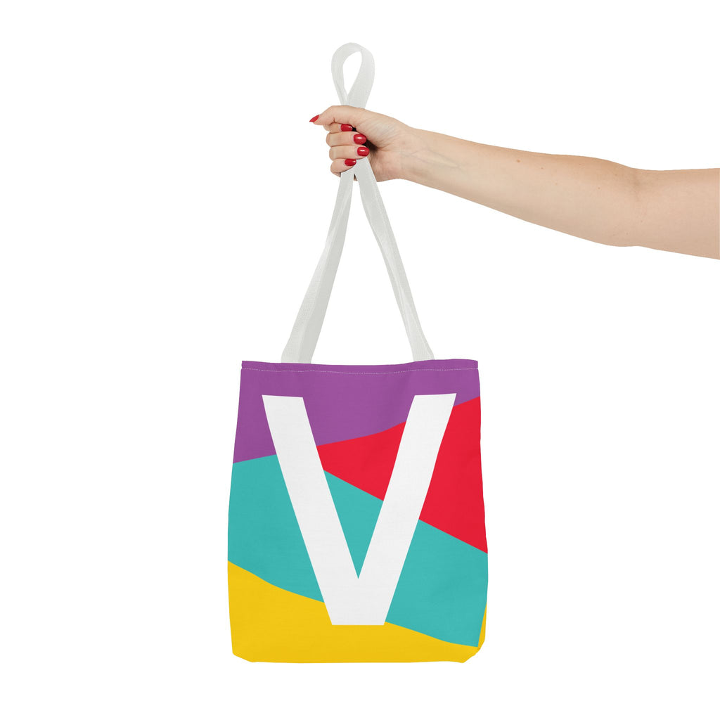 Monogram 'V' Colorblock Tote Bag — Personalized Initial V Shoulder Tote