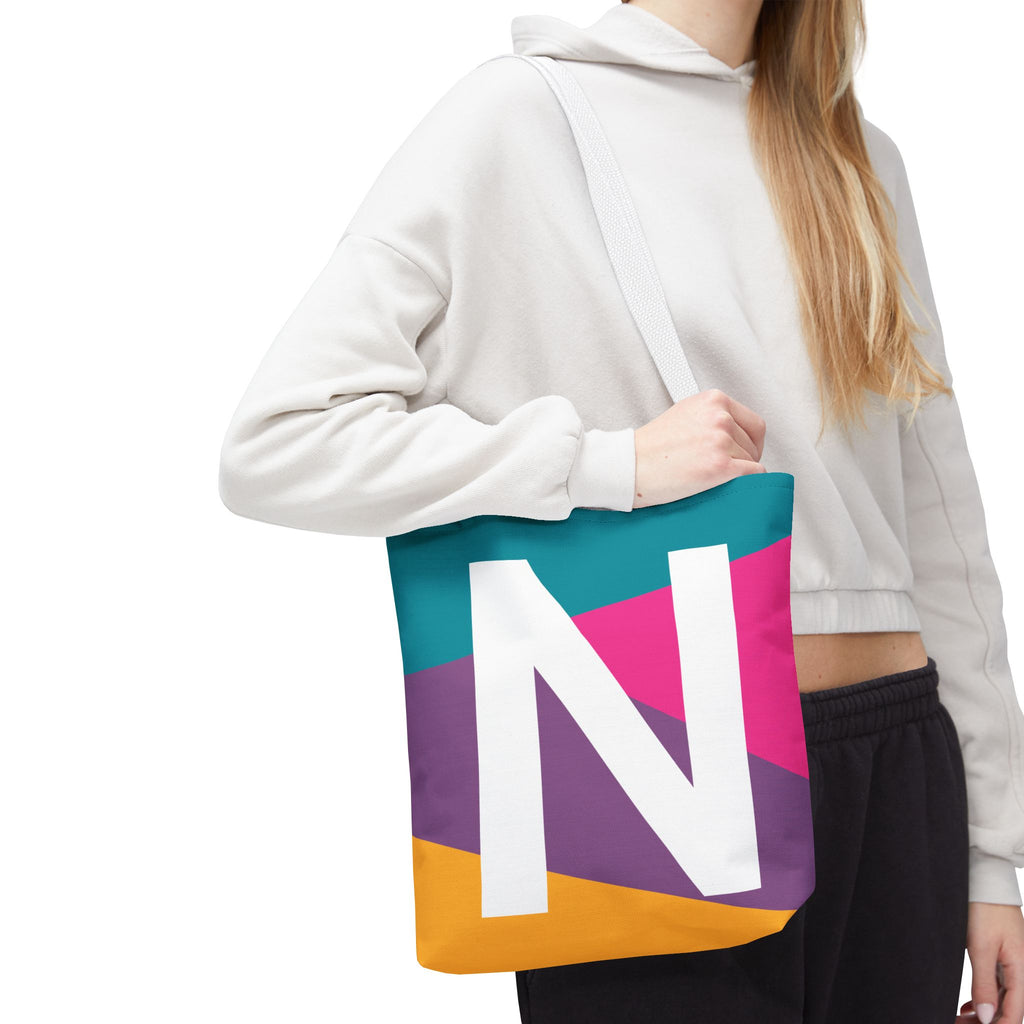 Monogram 'N' Colorblock Tote Bag — Personalized Initial N Shoulder Tote