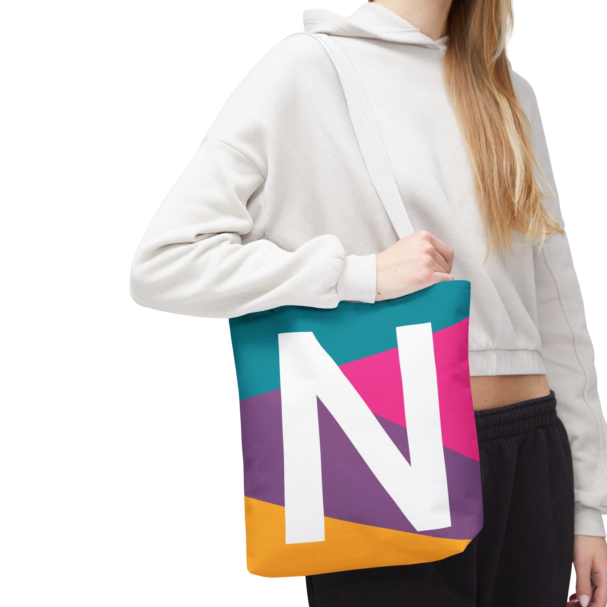 Monogram 'N' Colorblock Tote Bag — Personalized Initial N Shoulder Tote